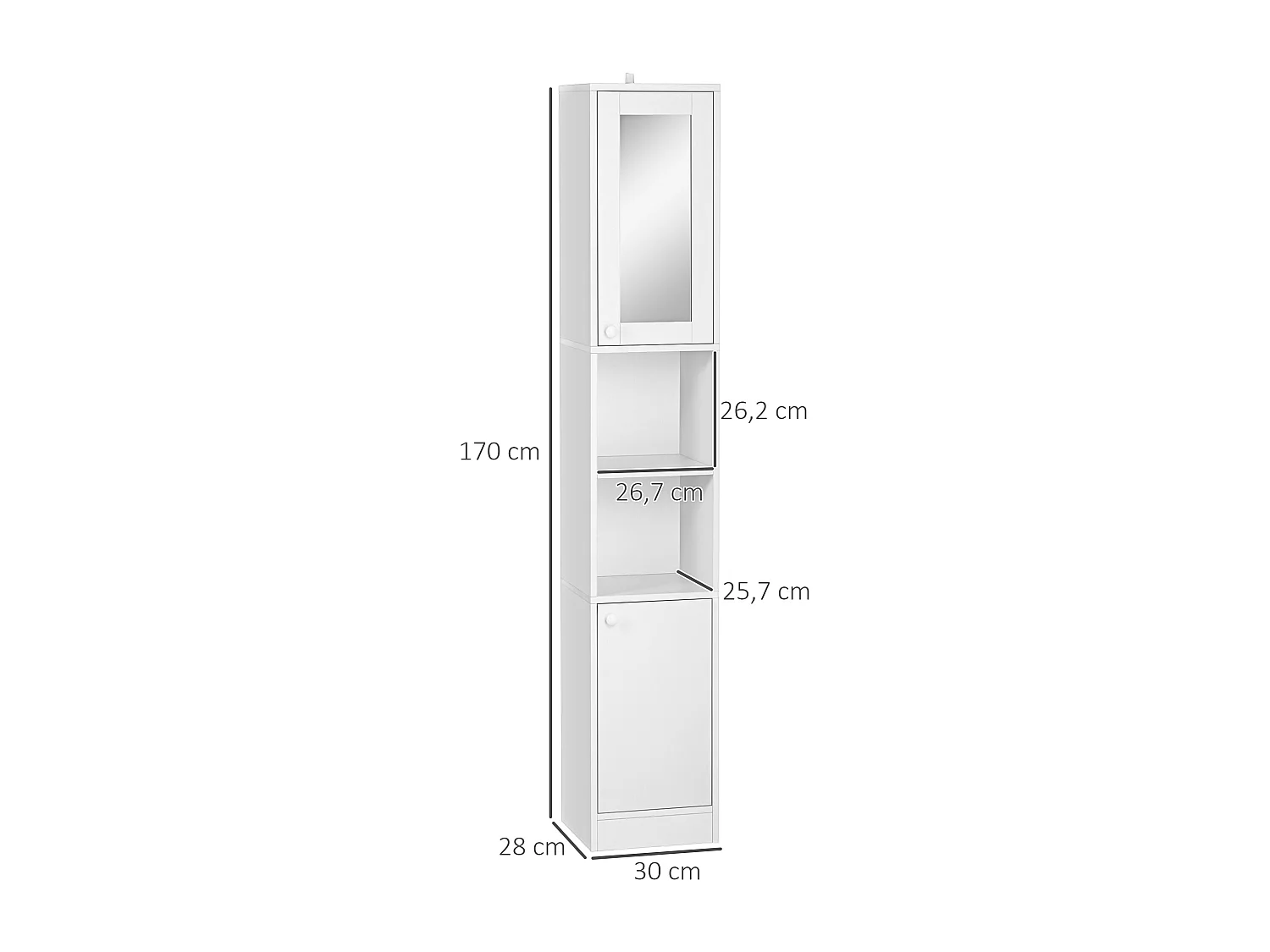 Meuble colonne de salle de bain 2 portes avec étagères réglables 2 niches miroir panneaux particules blanc