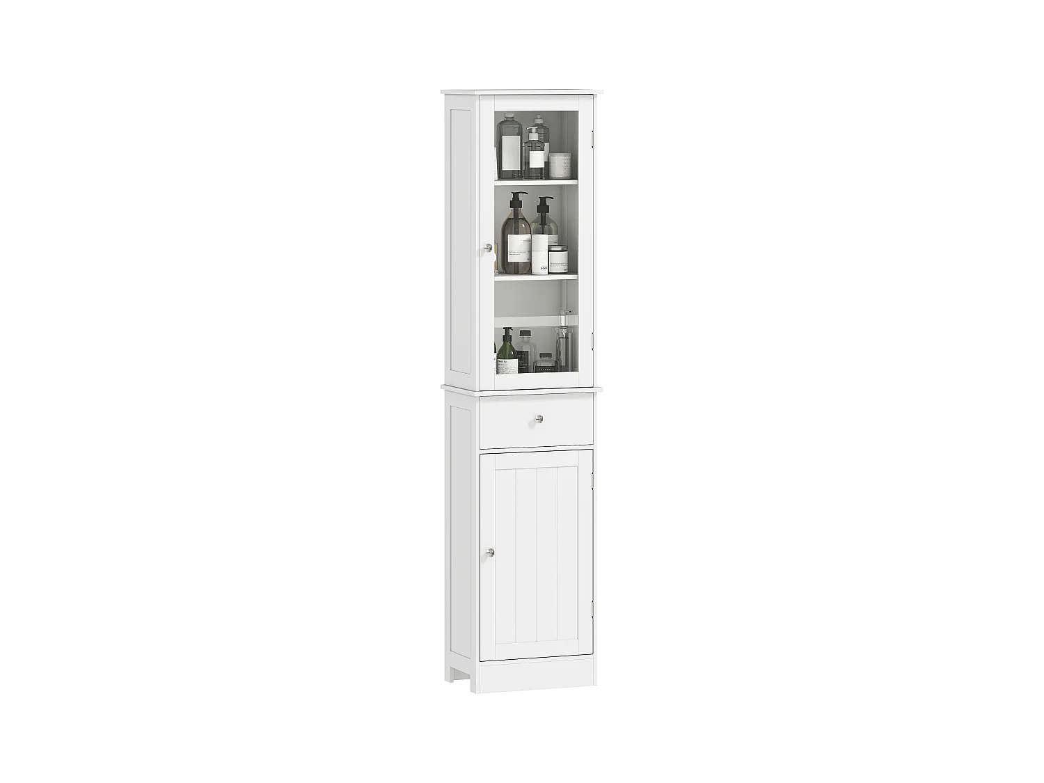 Meuble colonne de salle de bain placard porte acrylique 2 étagères placard porte 1 étagère tiroir MDF blanc