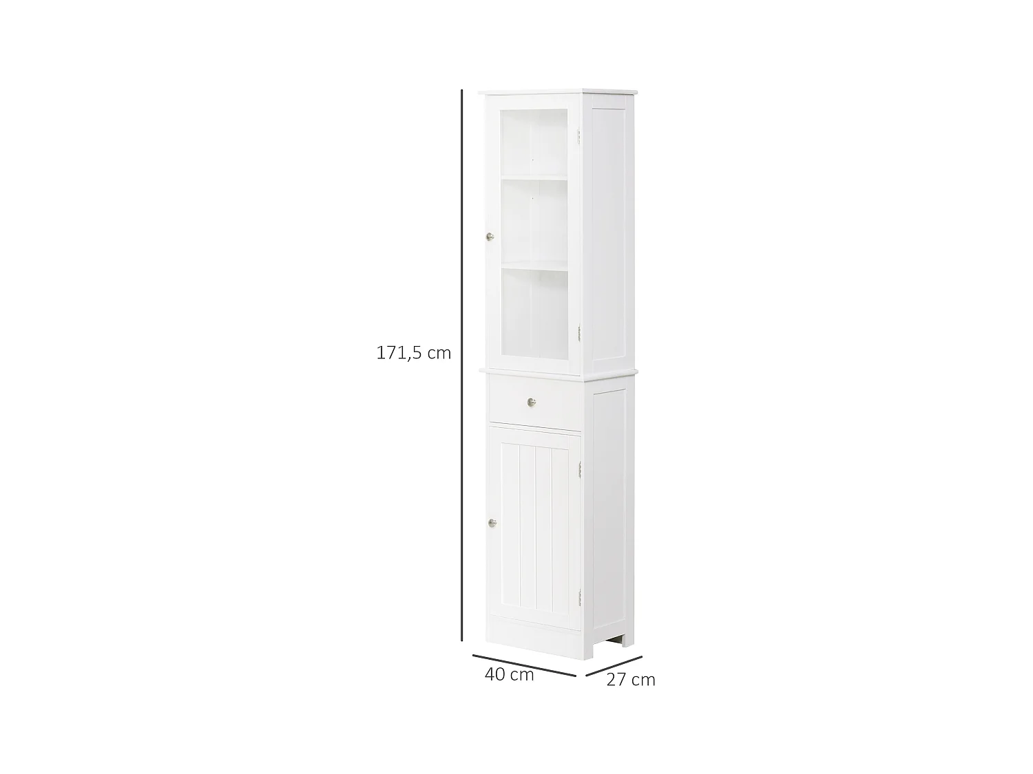 Meuble colonne de salle de bain placard porte acrylique 2 étagères placard porte 1 étagère tiroir MDF blanc