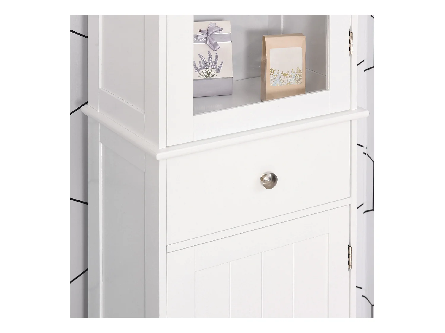 Meuble colonne de salle de bain placard porte acrylique 2 étagères placard porte 1 étagère tiroir MDF blanc