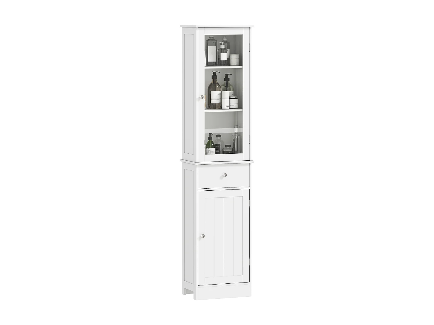 Meuble colonne de salle de bain placard porte acrylique 2 étagères placard porte 1 étagère tiroir MDF blanc