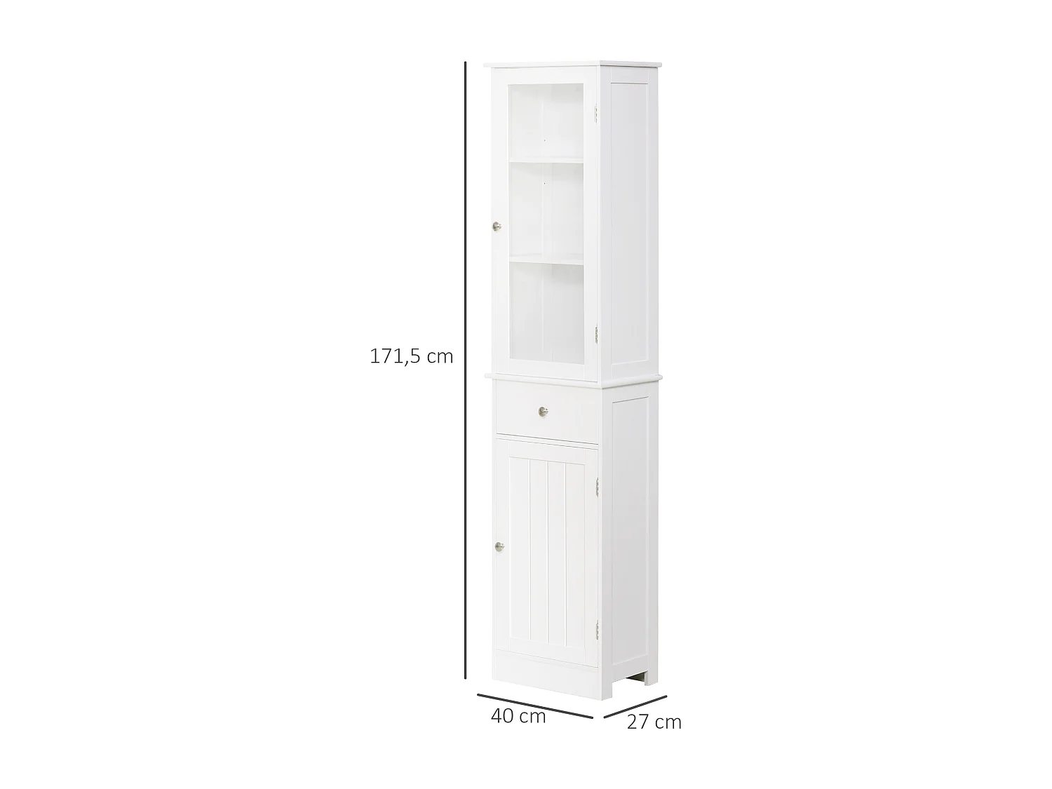 Meuble colonne de salle de bain placard porte acrylique 2 étagères placard porte 1 étagère tiroir MDF blanc