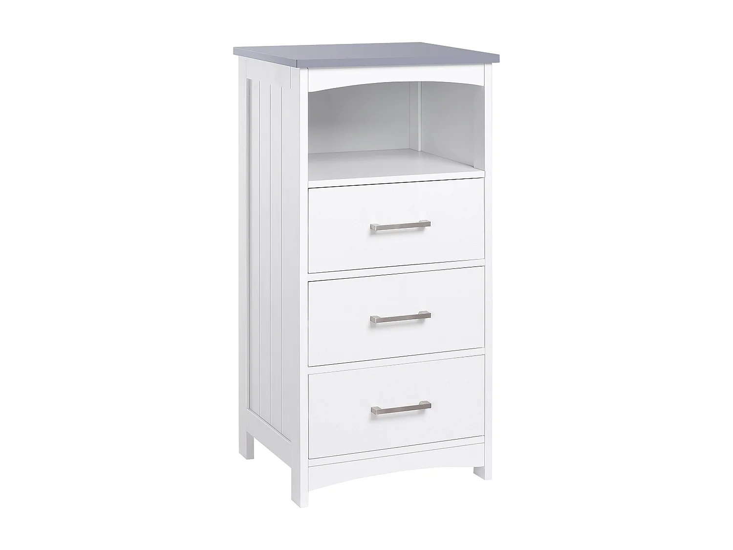 Meuble colonne salle de bain style contemporain - 3 tiroirs, niche - MDF blanc gris
