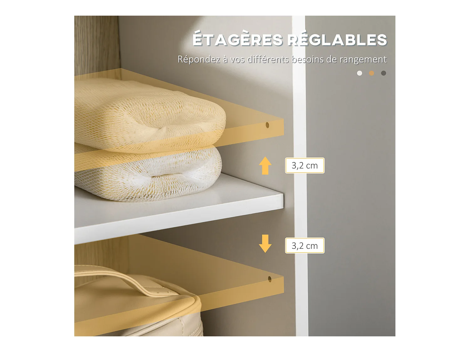 Meuble colonne rangement salle de bain style cosy 2 niches 2 portes avec étagère piètement épingle acier noir blanc aspect chêne clair