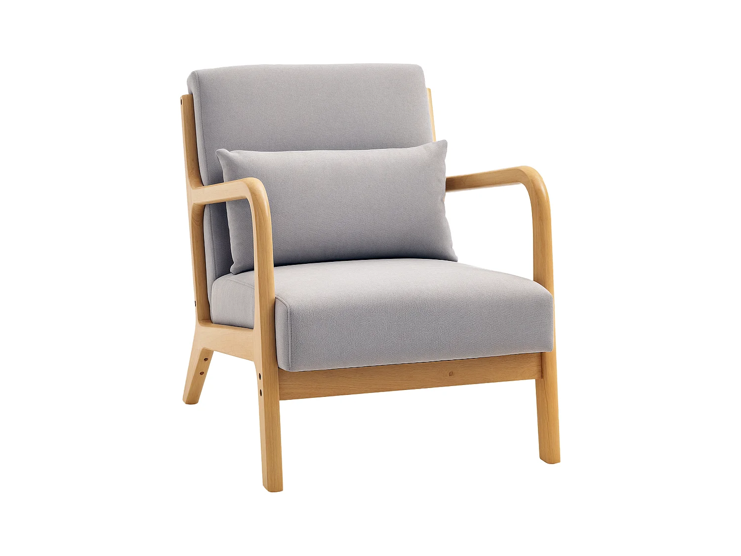 Fauteuil lounge - 3 coussins inclus - assise profonde - accoudoirs - structure bois hévéa - aspect velours gris