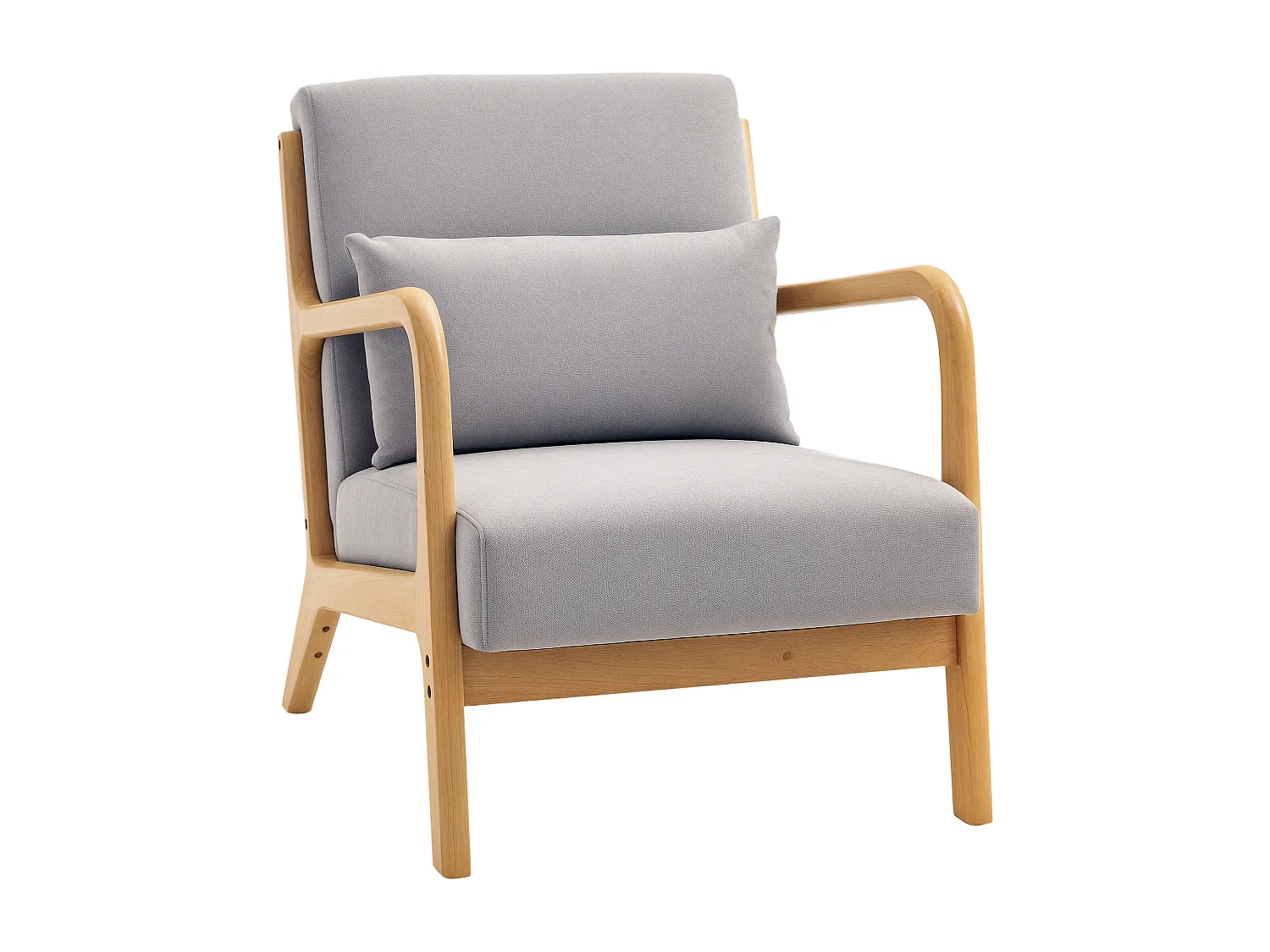 Fauteuil lounge - 3 coussins inclus - assise profonde - accoudoirs - structure bois hévéa - aspect velours gris