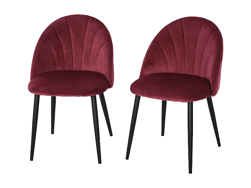 Lot de 2 chaises velours bordeaux pieds métal noir dim. 52L x 54l x 79H cm
