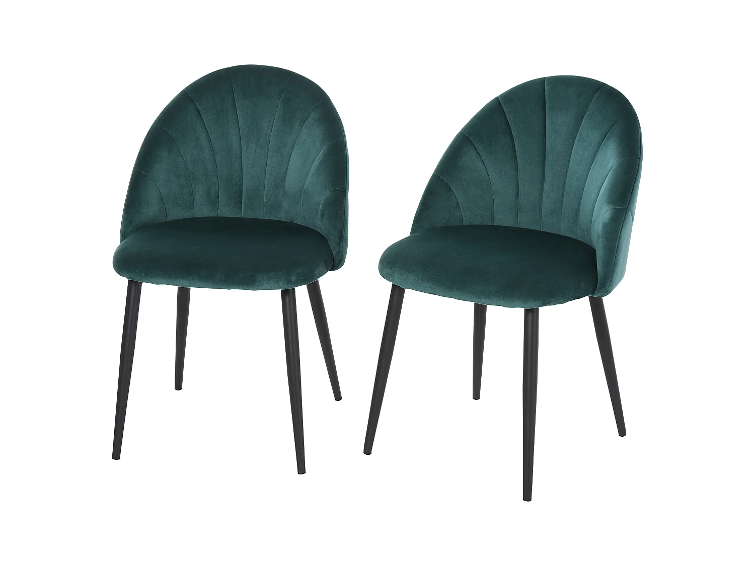 Lot de 2 chaises velours vert pieds métal noir dim. 52L x 54l x 79H cm