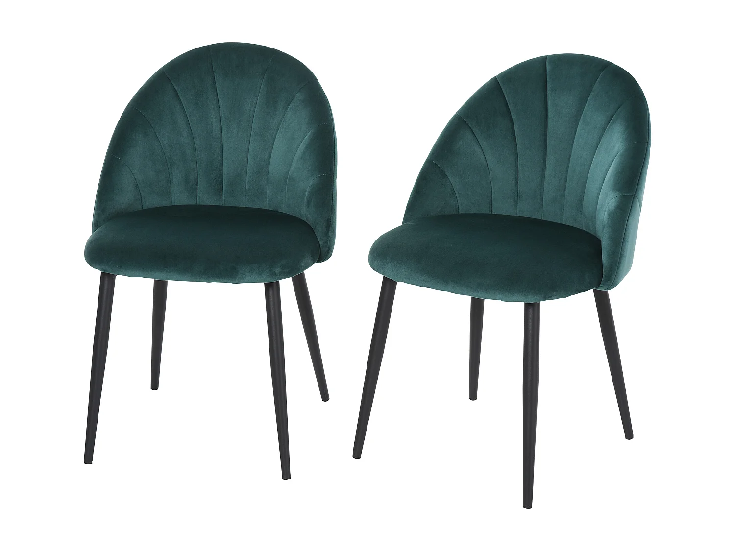 Lot de 2 chaises velours vert pieds métal noir dim. 52L x 54l x 79H cm