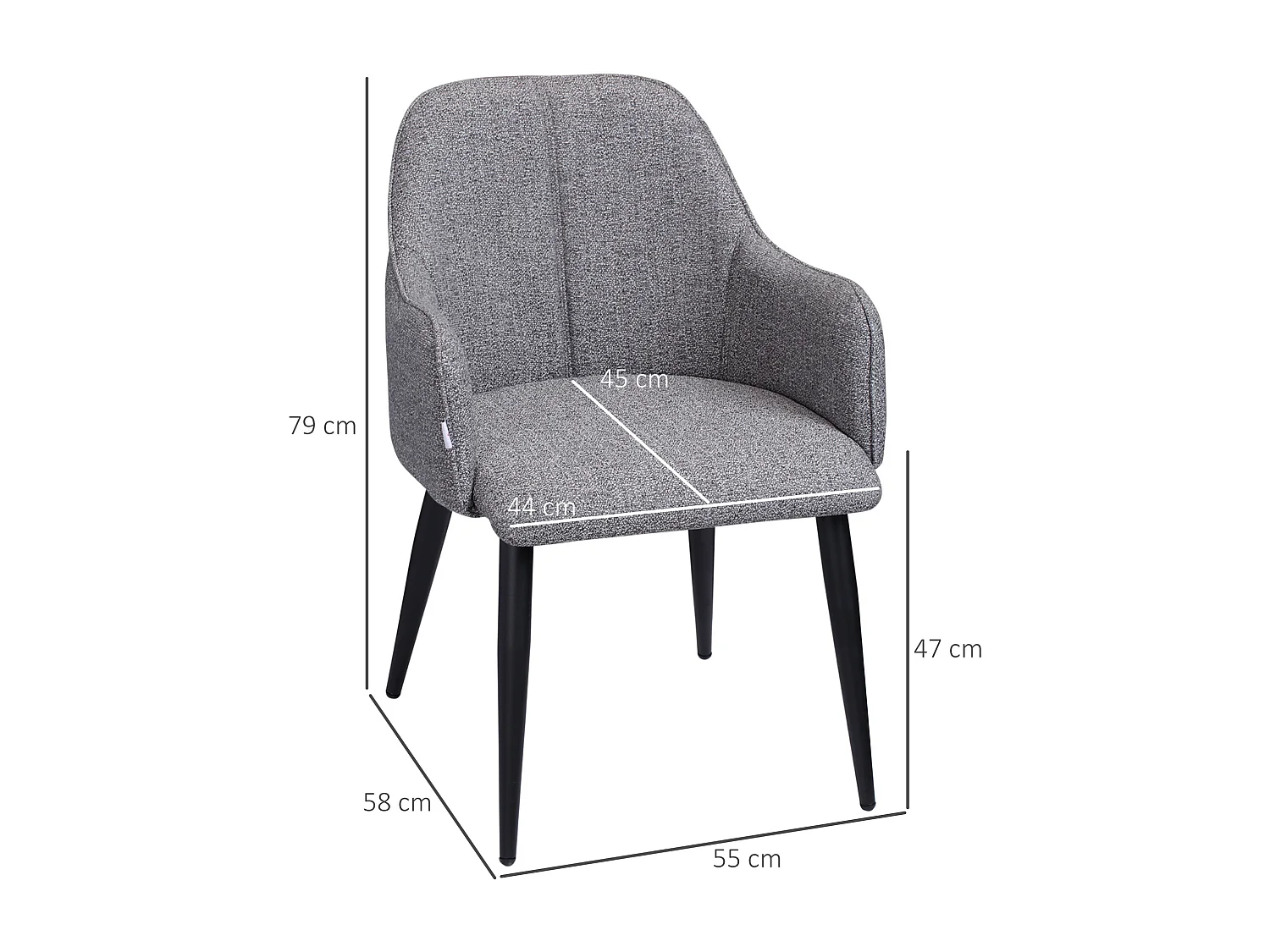 Chaises de visiteur design contemporain - lot de 2 chaises - piètement effilé incliné acier noir - révêtement aspect lin gris