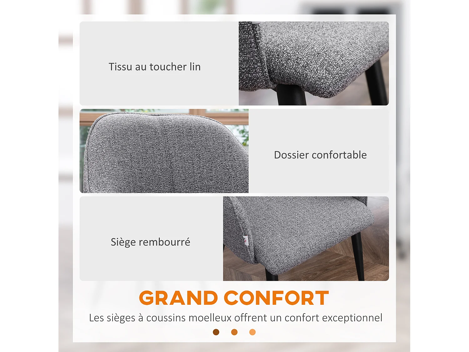 Chaises de visiteur design contemporain - lot de 2 chaises - piètement effilé incliné acier noir - révêtement aspect lin gris