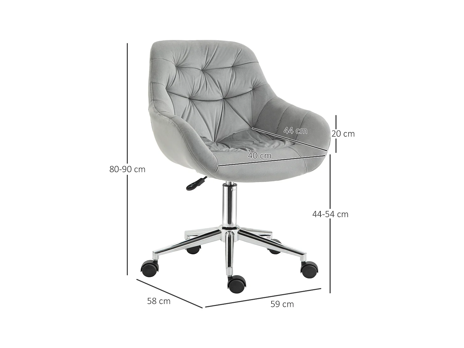 Vinsetto Chaise de bureau design Chesterfield effet capitonné hauteur réglable pivotant 360° piètement chromé velours gris