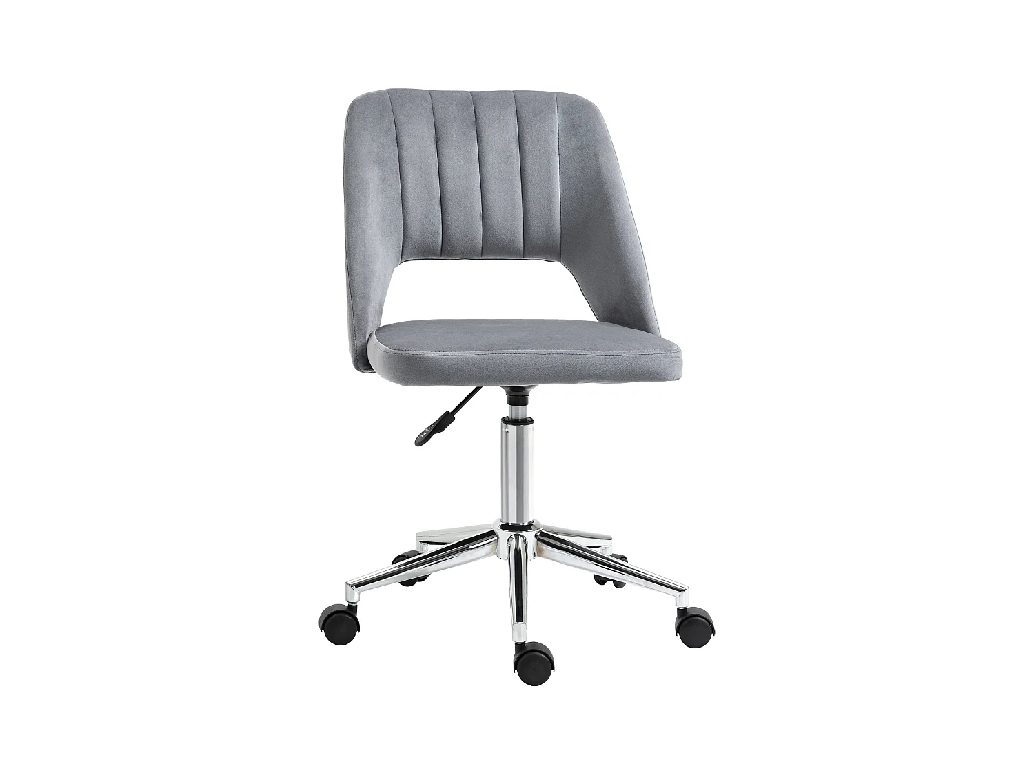 Chaise de bureau design contemporain dossier ergonomique ajouré strié hauteur réglable pivotante 360° piètement chromé velours gris