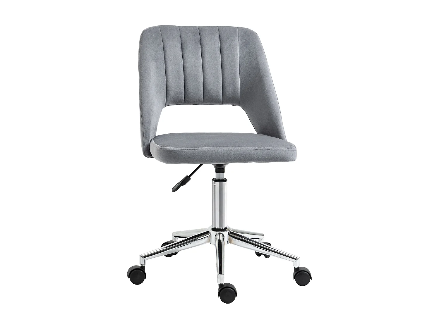 Chaise de bureau design contemporain dossier ergonomique ajouré strié hauteur réglable pivotante 360° piètement chromé velours gris