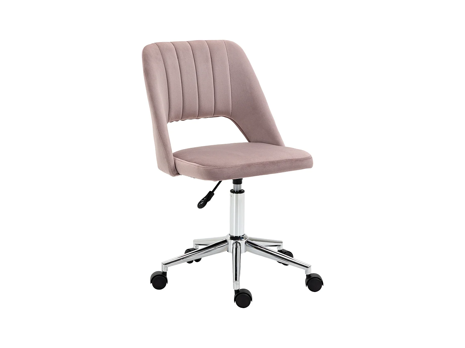 Vinsetto Chaise de bureau design contemporain dossier ergonomique ajouré strié hauteur réglable pivotante 360° piètement chromé velours rose poudré