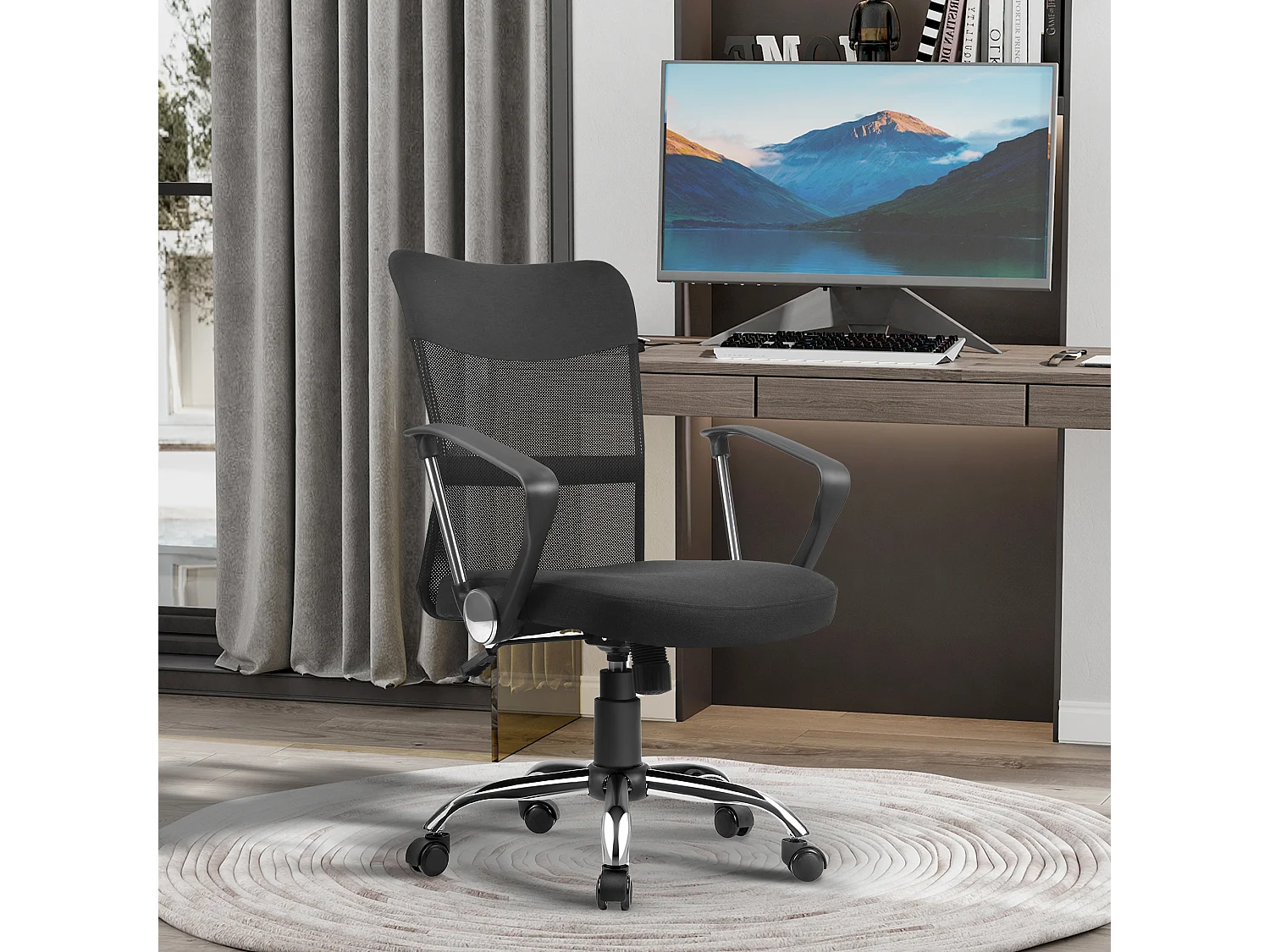Fauteuil de bureau chaise de bureau réglable pivotant 360° fonction à bascule lin maille résille respirante noir