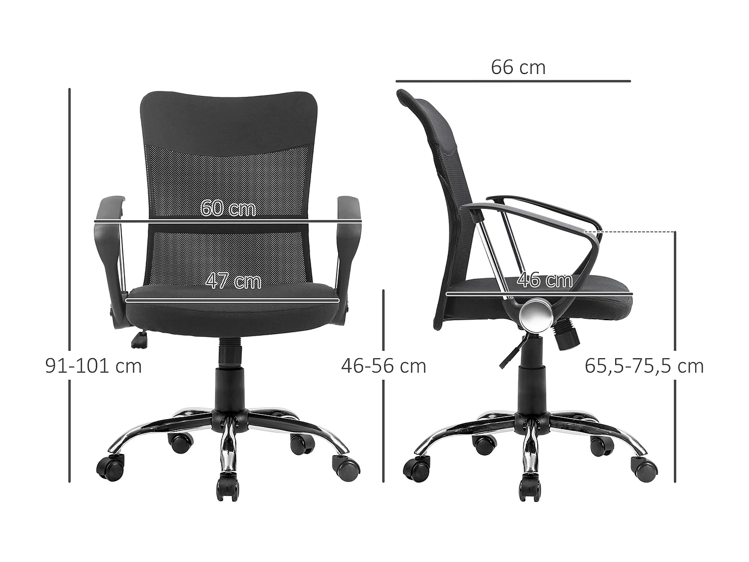Fauteuil de bureau chaise de bureau réglable pivotant 360° fonction à bascule lin maille résille respirante noir