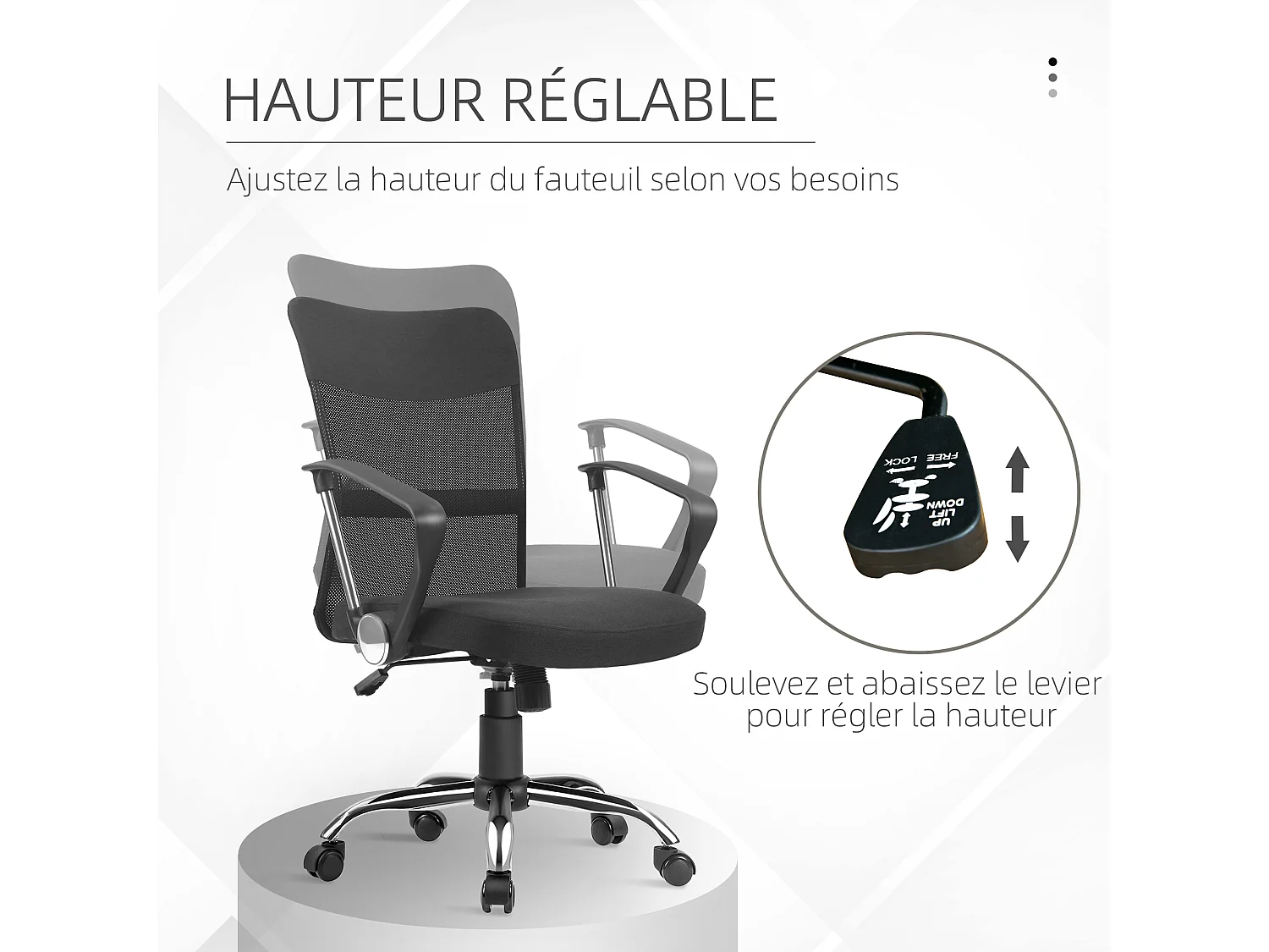 Fauteuil de bureau chaise de bureau réglable pivotant 360° fonction à bascule lin maille résille respirante noir