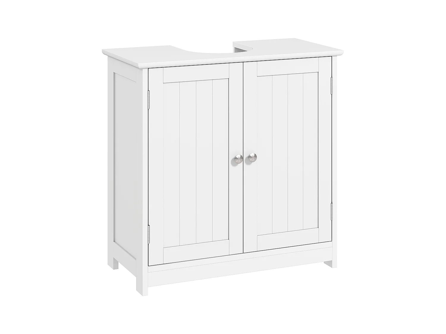 Meuble vasque - meuble sous-vasque - 2 portes rainurées avec étagère réglable - poignées métal chromé - dim. 60L x 30l x 60H cm - MDF blanc