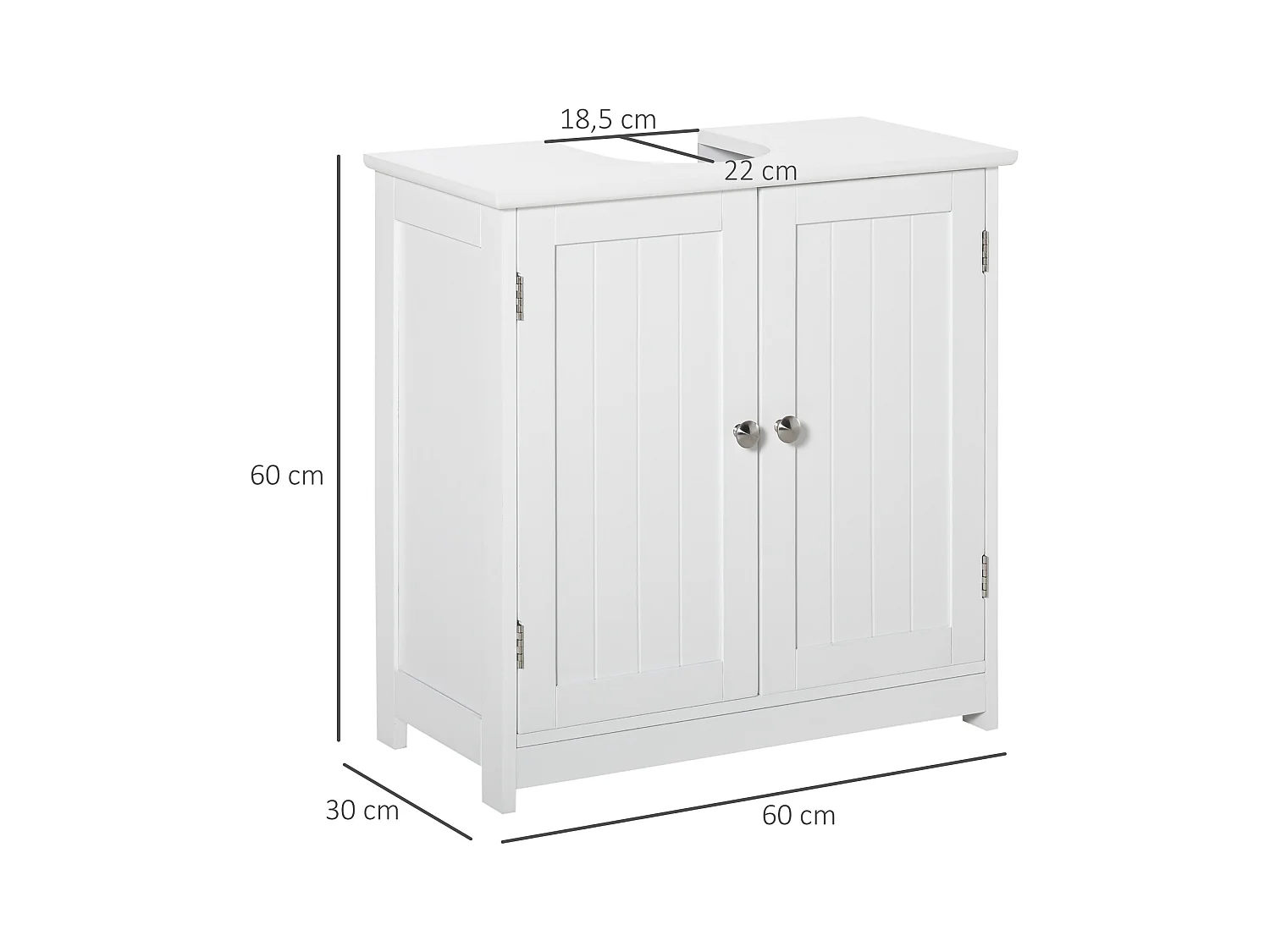 Meuble vasque - meuble sous-vasque - 2 portes rainurées avec étagère réglable - poignées métal chromé - dim. 60L x 30l x 60H cm - MDF blanc