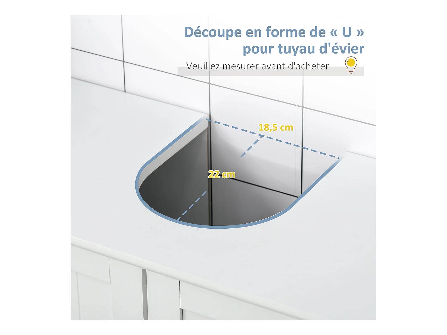 Meuble vasque - meuble sous-vasque - 2 portes rainurées avec étagère réglable - poignées métal chromé - dim. 60L x 30l x 60H cm - MDF blanc