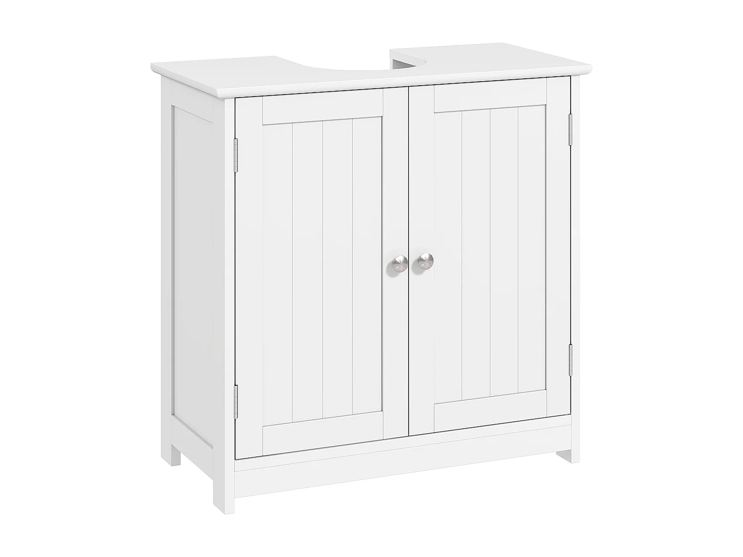 Meuble vasque - meuble sous-vasque - 2 portes rainurées avec étagère réglable - poignées métal chromé - dim. 60L x 30l x 60H cm - MDF blanc