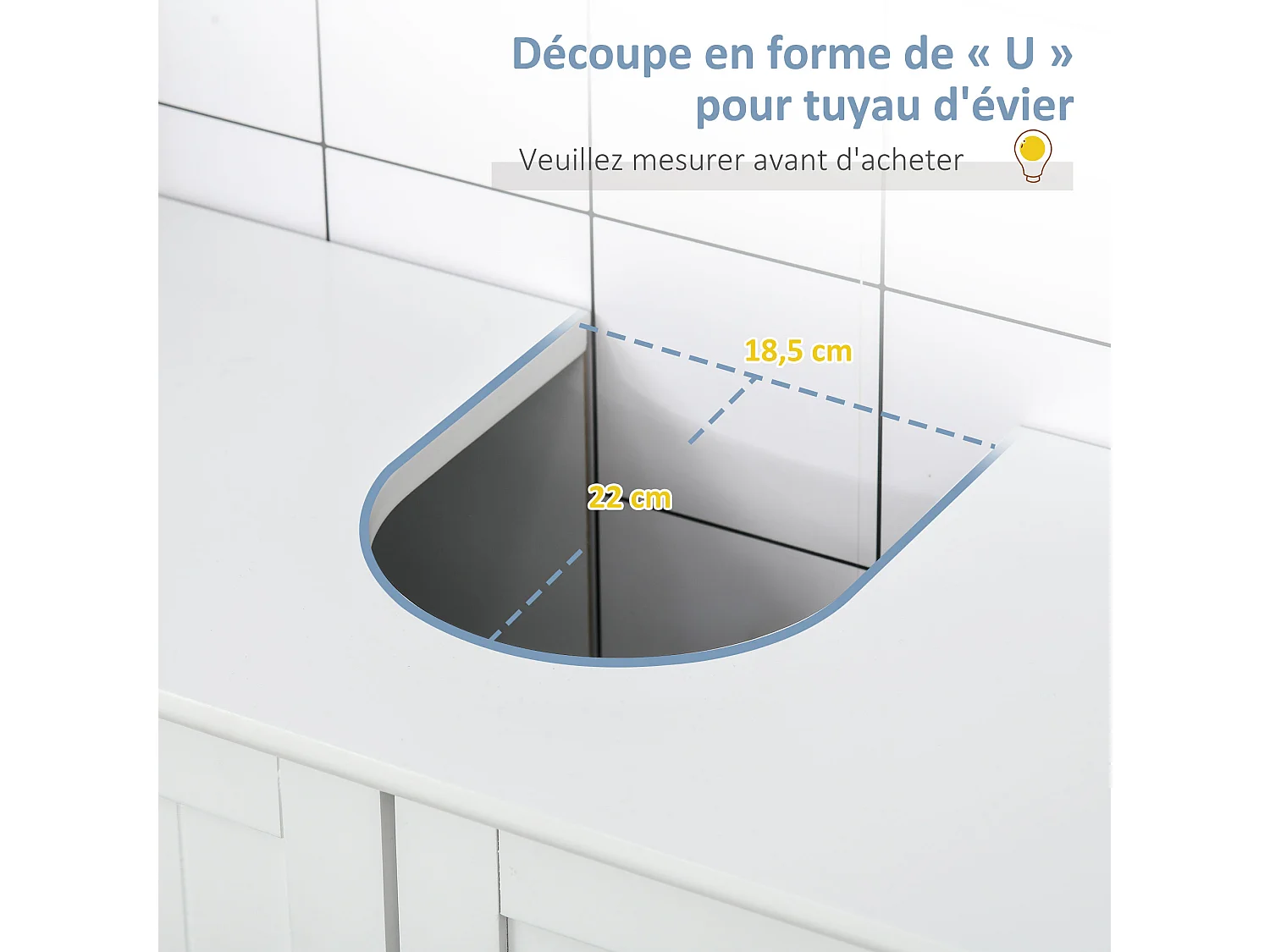 Meuble vasque - meuble sous-vasque - 2 portes rainurées avec étagère réglable - poignées métal chromé - dim. 60L x 30l x 60H cm - MDF blanc