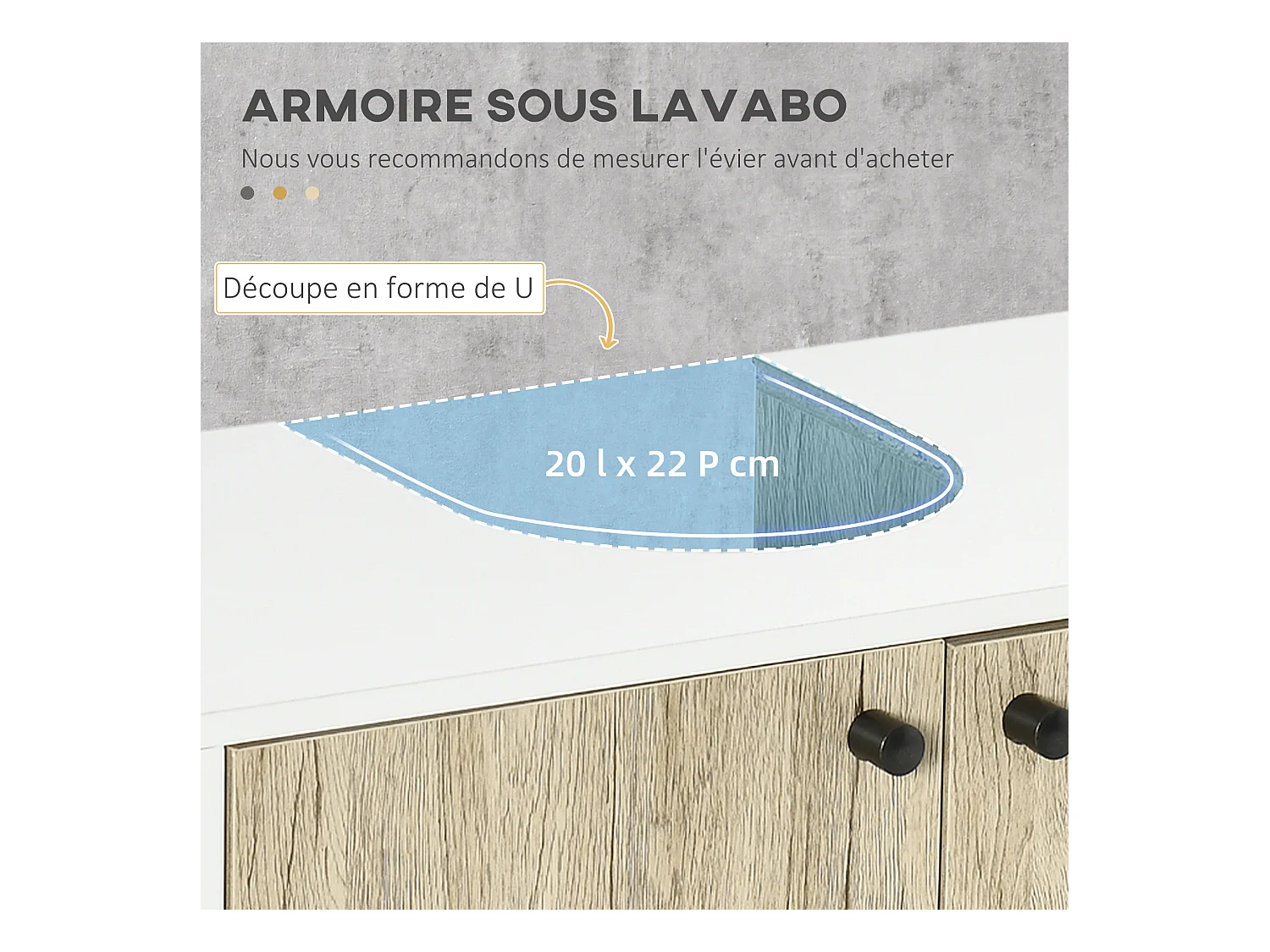 Meuble salle de bain - meuble sous-vasque - 2 portes, étagère réglable - piètement acier noir panneaux aspect chêne clair blanc