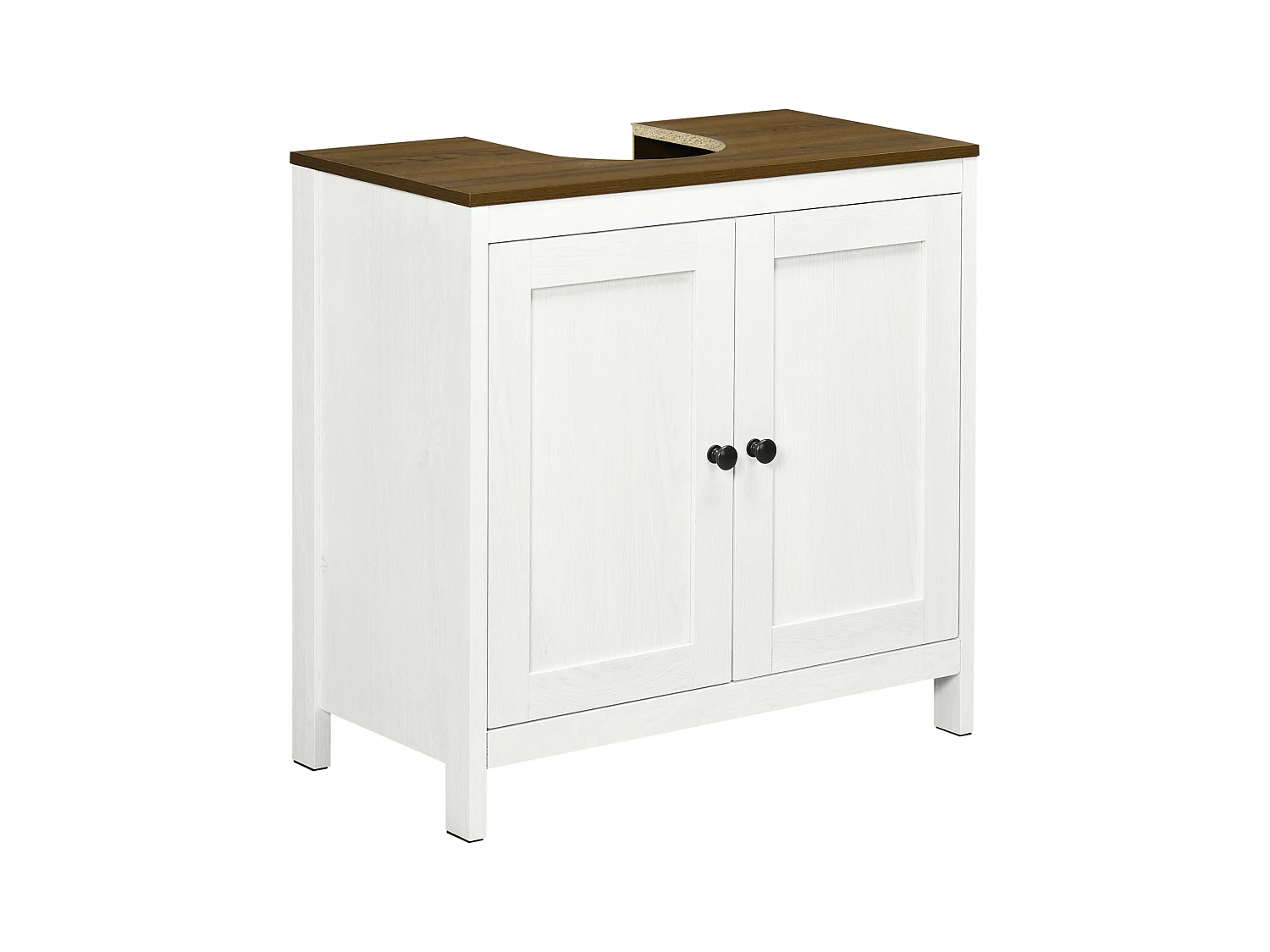 Meuble salle de bain - meuble sous-vasque - placard 2 portes avec étagère - panneaux blanc aspect bois noyer