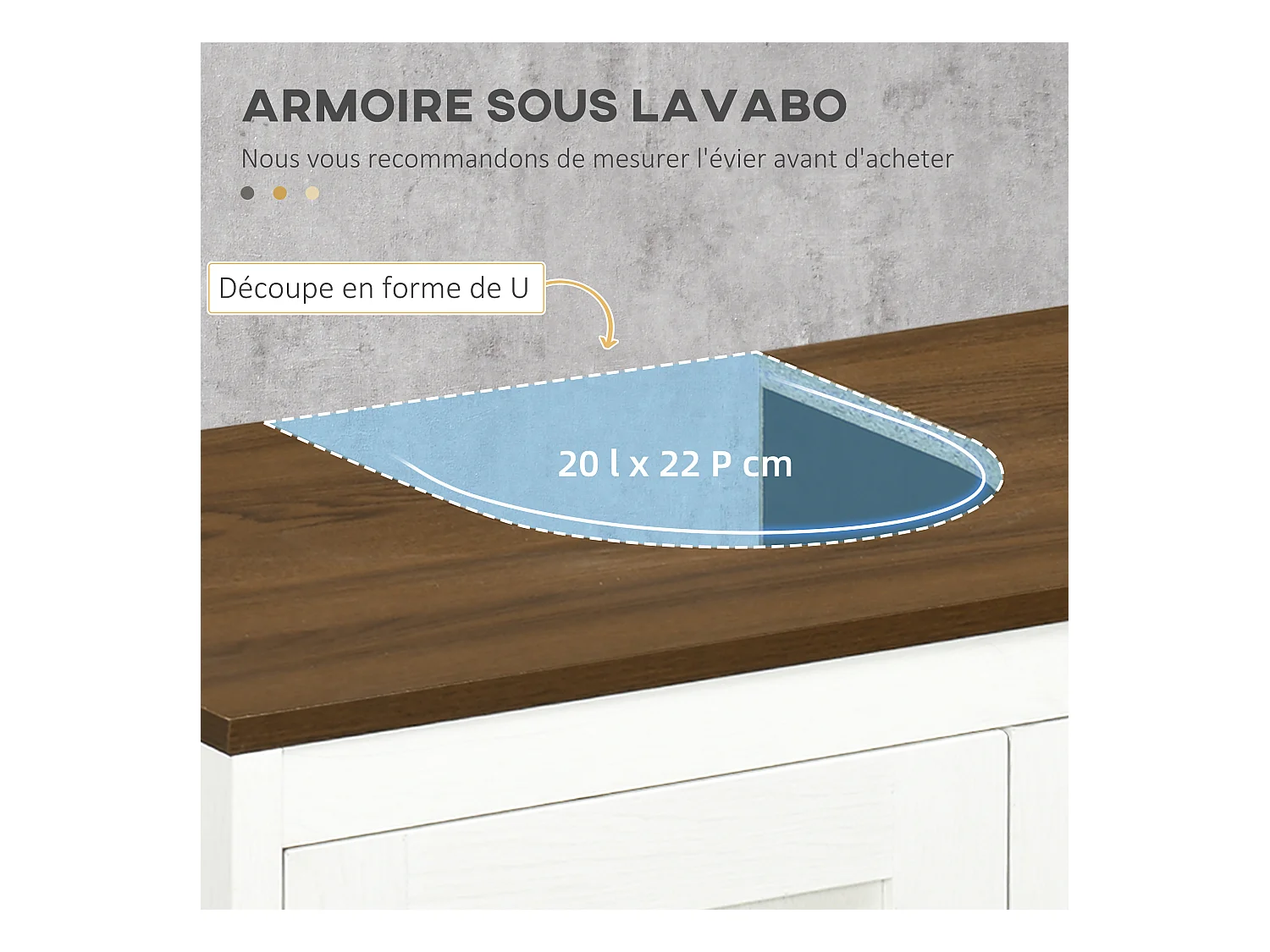 Meuble salle de bain - meuble sous-vasque - placard 2 portes avec étagère - panneaux blanc aspect bois noyer