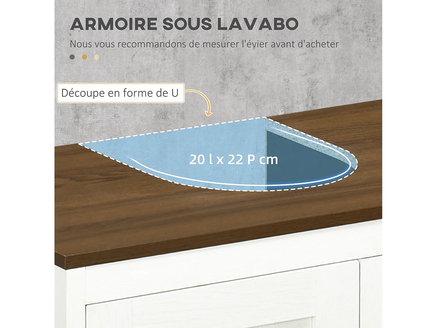 Meuble salle de bain - meuble sous-vasque - placard 2 portes avec étagère - panneaux blanc aspect bois noyer