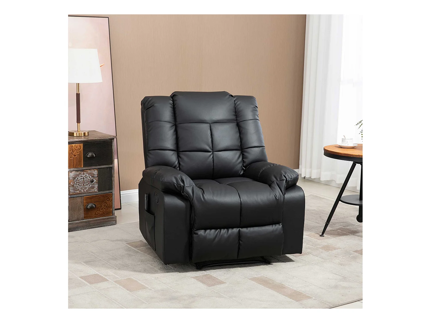 Fauteuil luxe de relaxation et massage inclinaison dossier repose-pied réglable revêtement synthétique noir