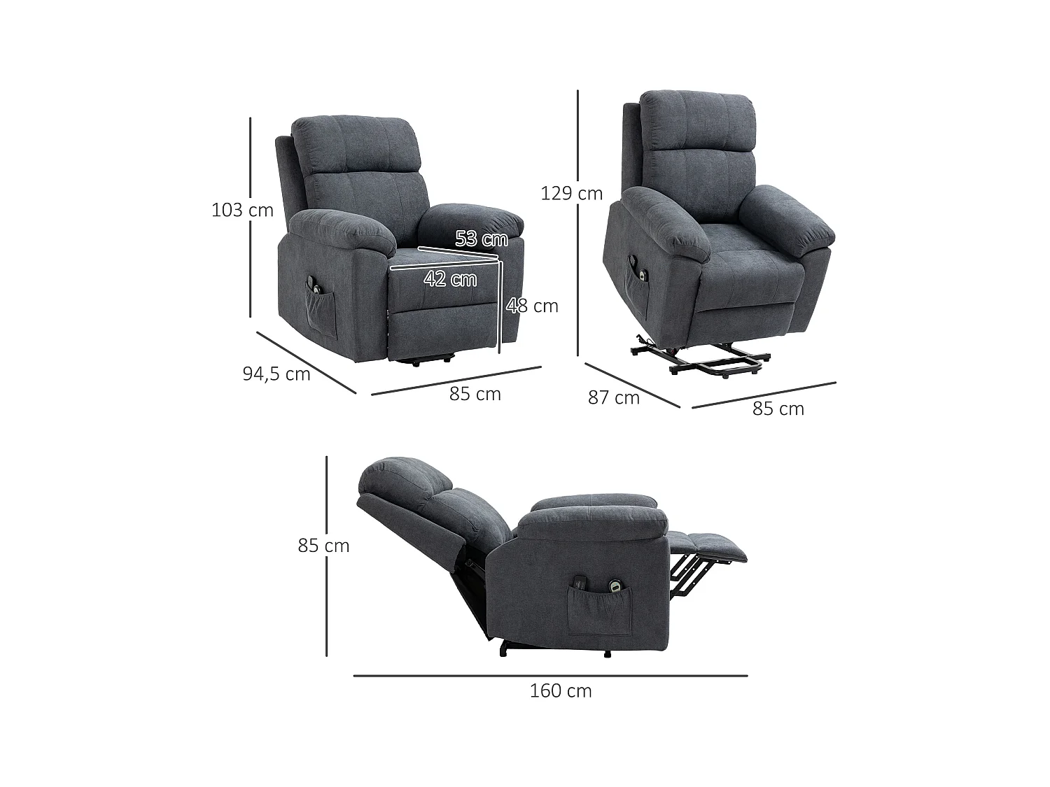 Fauteuil de massage fauteuil releveur électrique inclinaison réglable repose-pied ajustable tissu gris