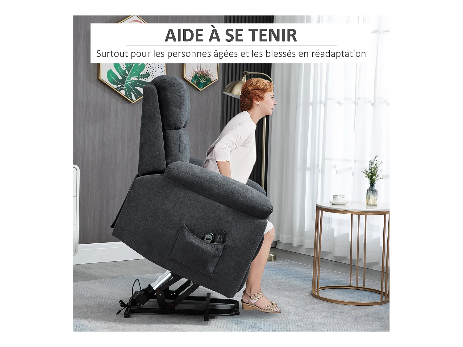 Fauteuil de massage fauteuil releveur électrique inclinaison réglable repose-pied ajustable tissu gris
