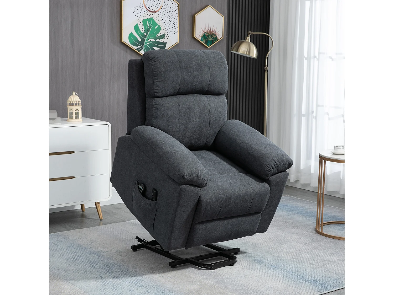 Fauteuil de massage fauteuil releveur électrique inclinaison réglable repose-pied ajustable tissu gris
