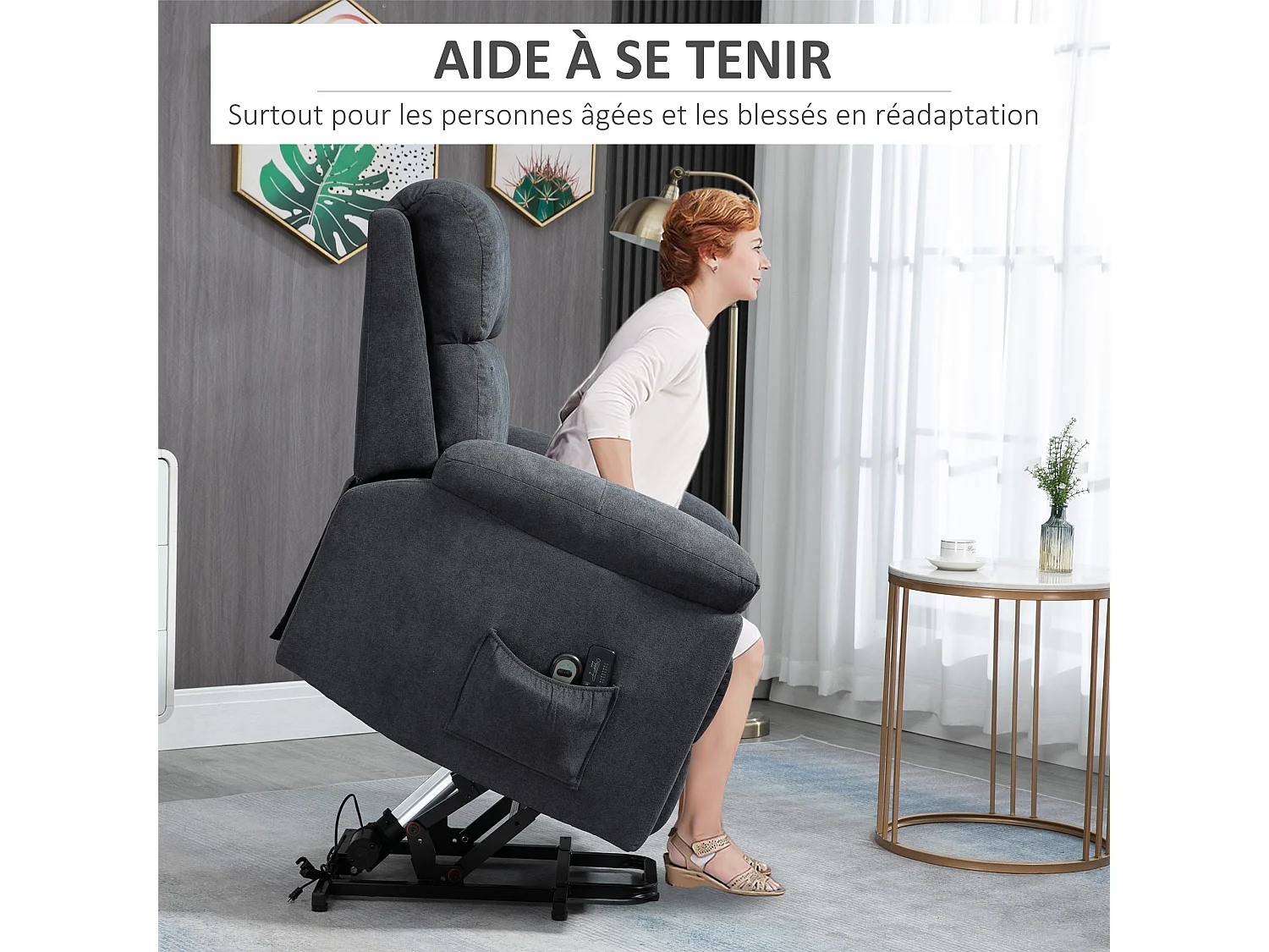 Fauteuil de massage fauteuil releveur électrique inclinaison réglable repose-pied ajustable tissu gris