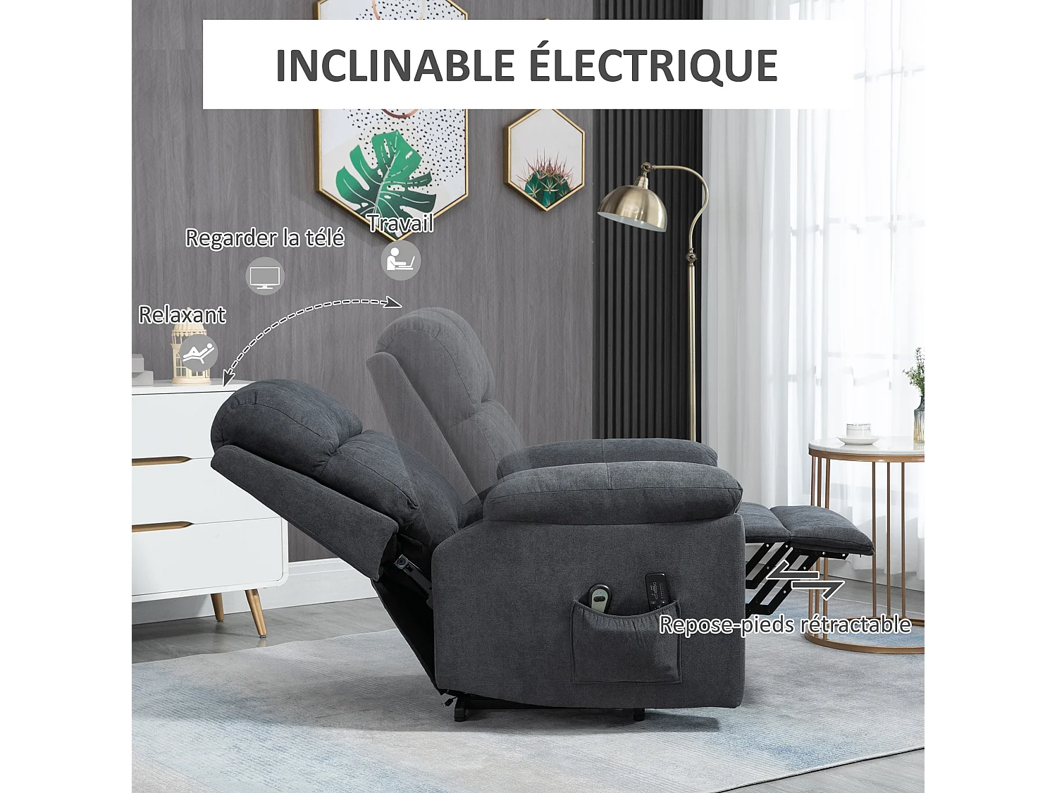 Fauteuil de massage fauteuil releveur électrique inclinaison réglable repose-pied ajustable tissu gris