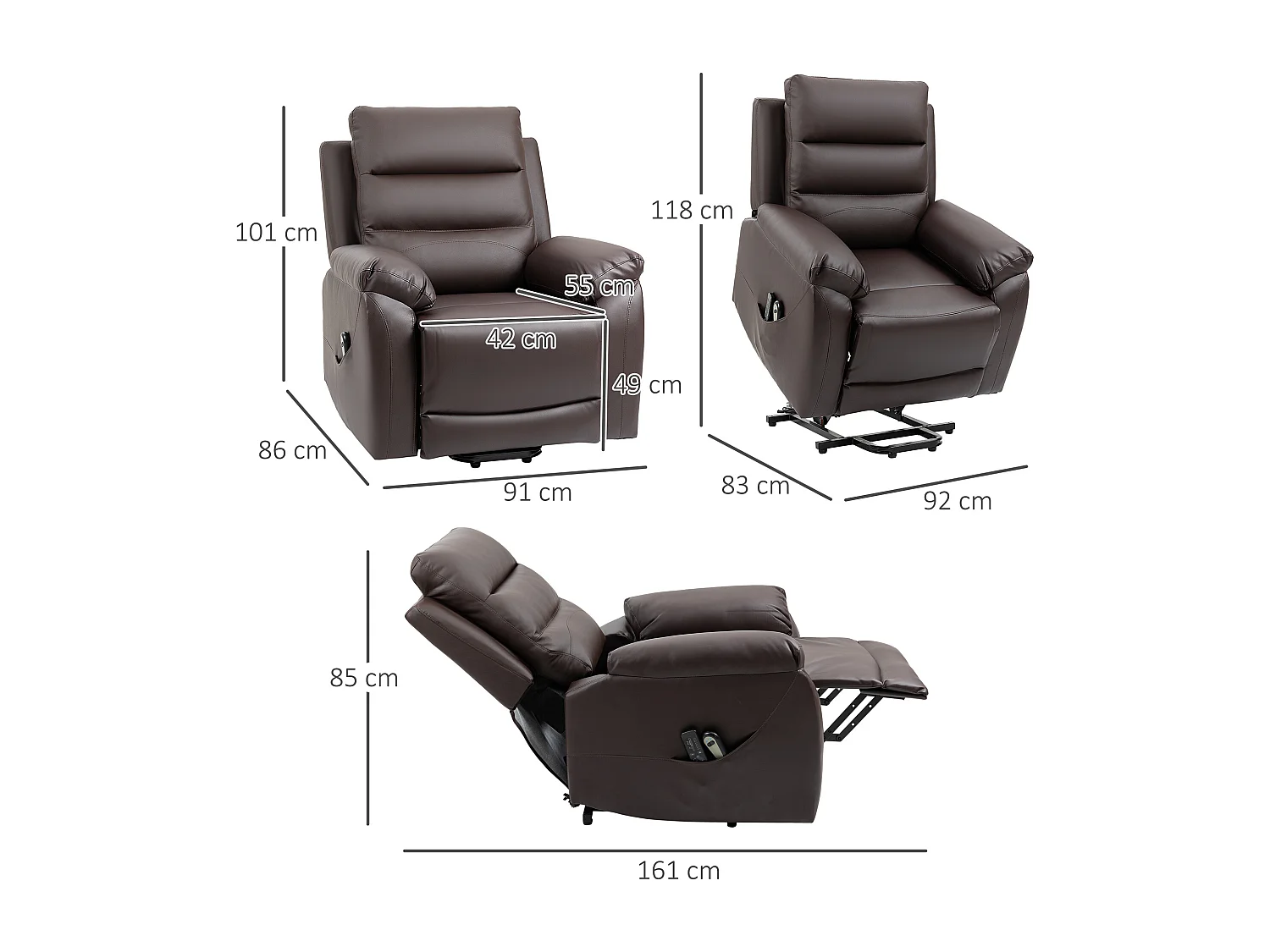Fauteuil de massage fauteuil releveur électrique inclinaison réglable repose-pied ajustable PU chocolat