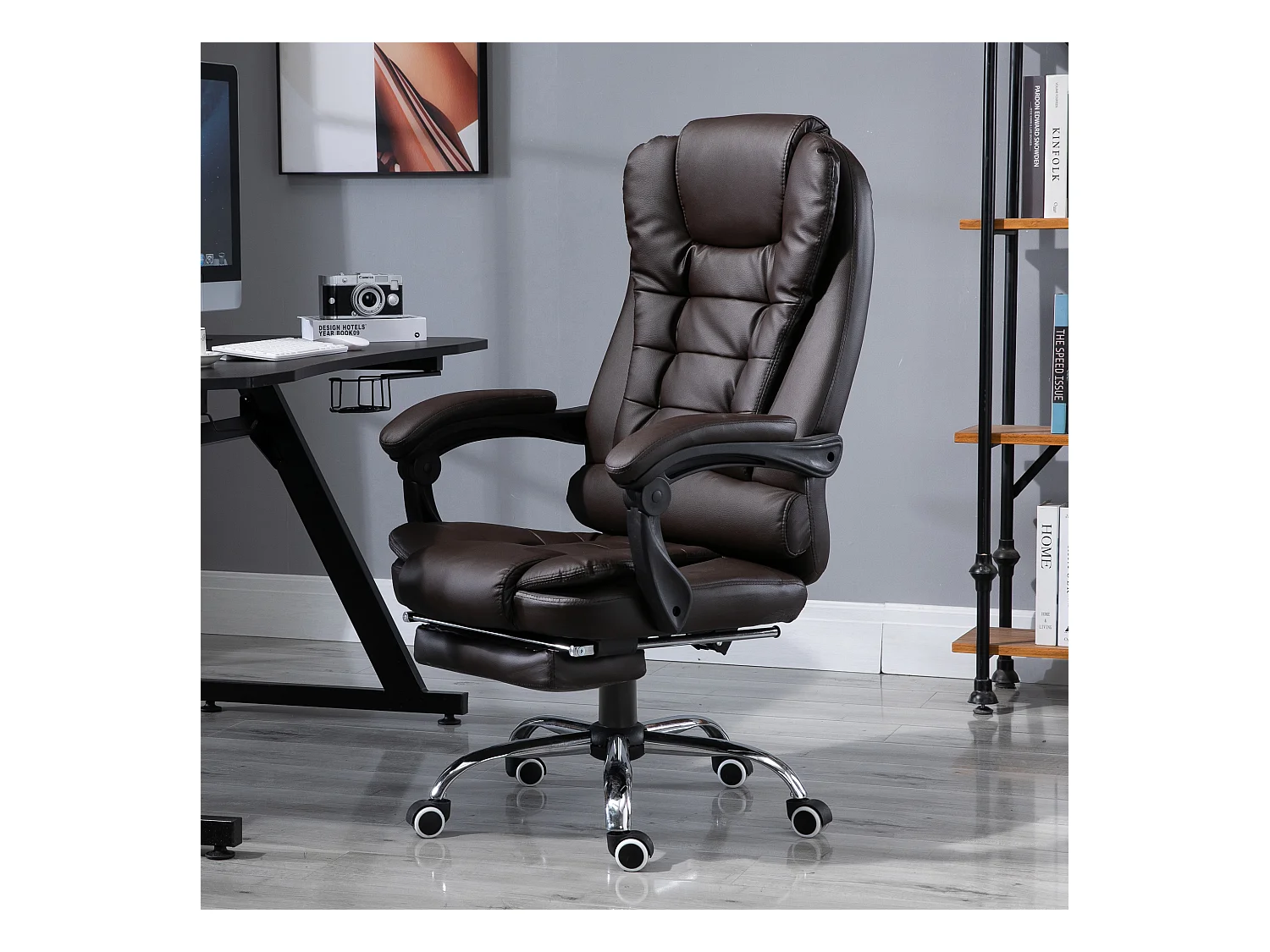 Fauteuil de bureau fauteuil manager grand confort dossier inclinable roulettes P.U 65 x 69 x 127 cm chocolat