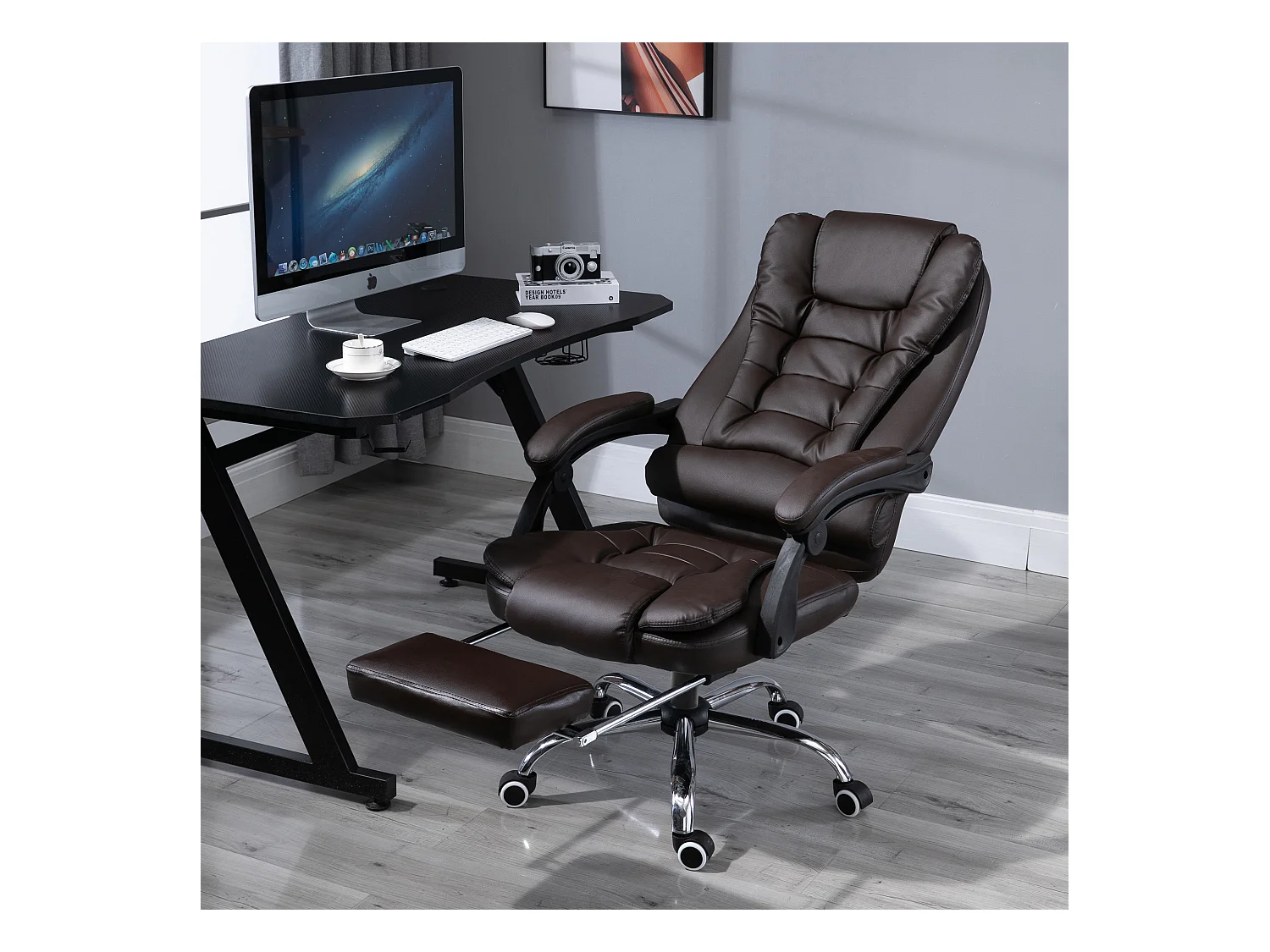 Fauteuil de bureau fauteuil manager grand confort dossier inclinable roulettes P.U 65 x 69 x 127 cm chocolat