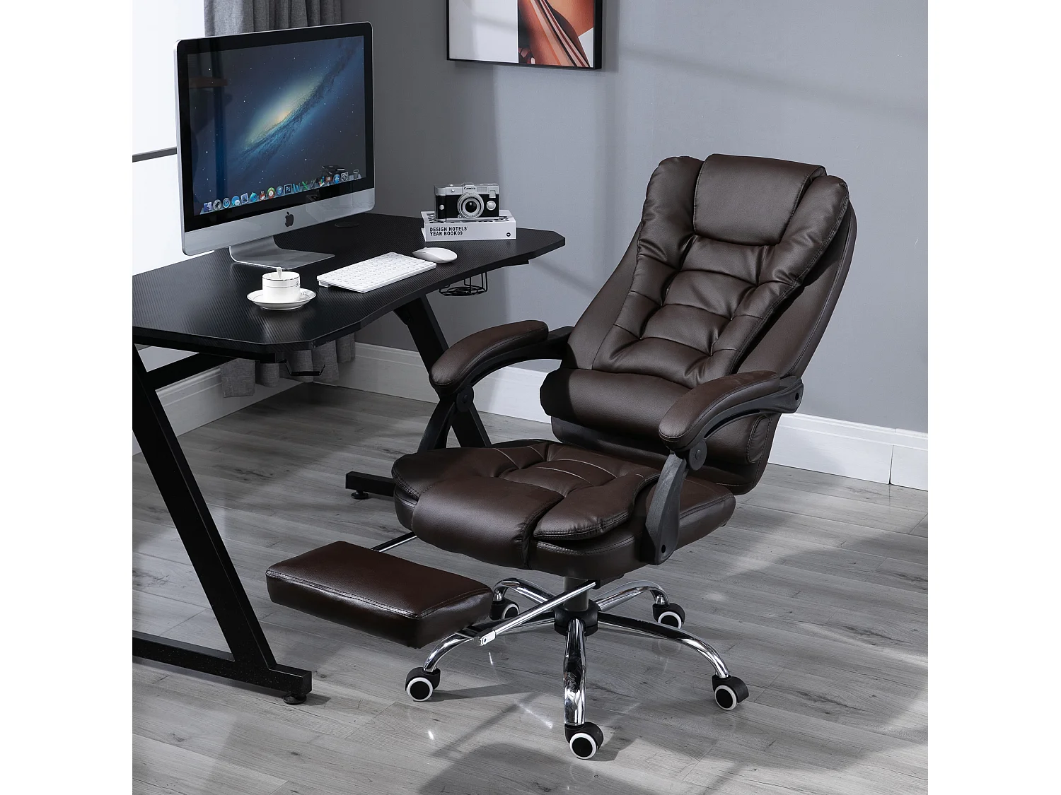 Fauteuil de bureau fauteuil manager grand confort dossier inclinable roulettes P.U 65 x 69 x 127 cm chocolat