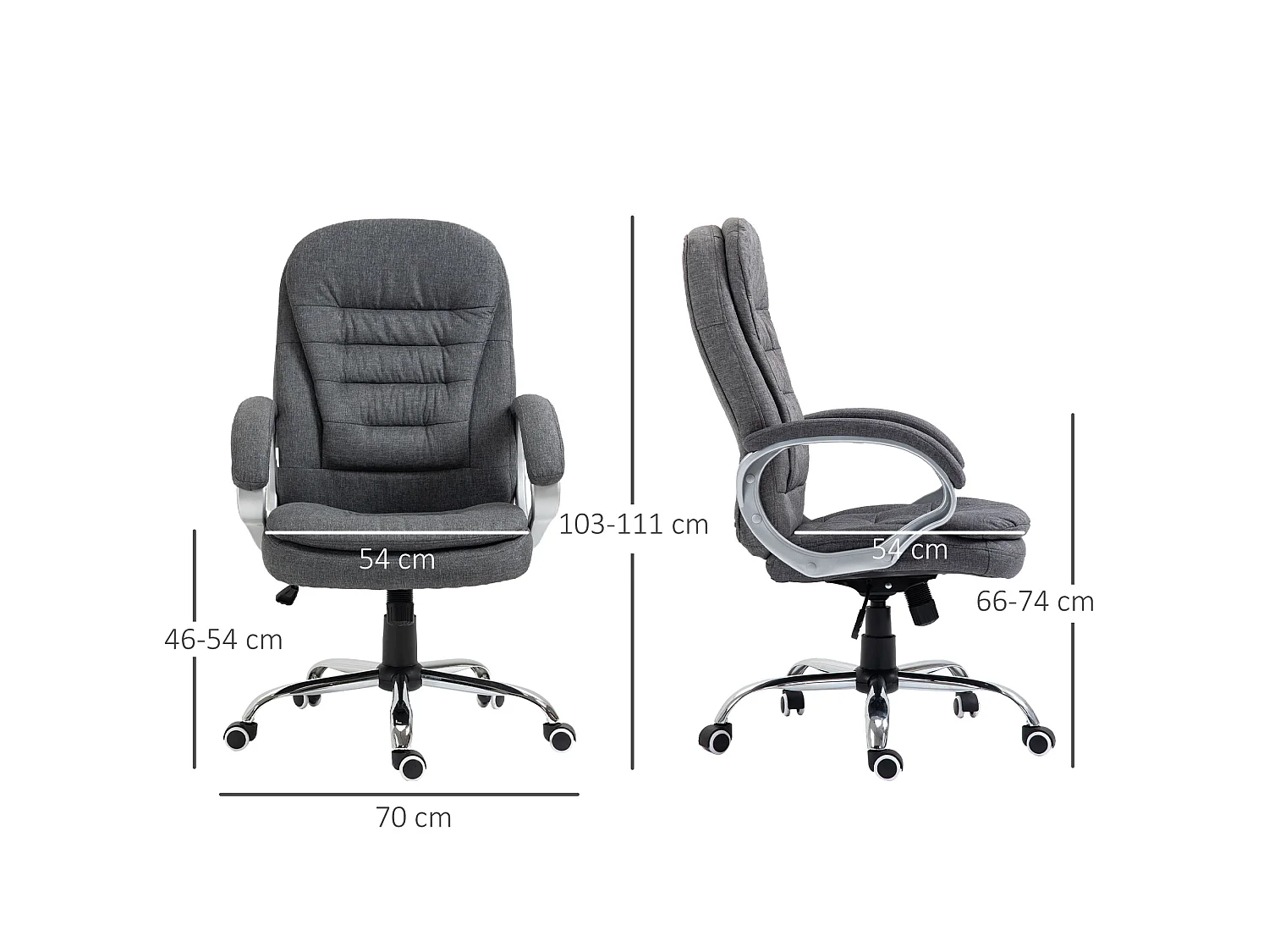 Fauteuil de bureau manager chaise de bureau ergonomique double coussin réglable roulettes toile lin gris foncé