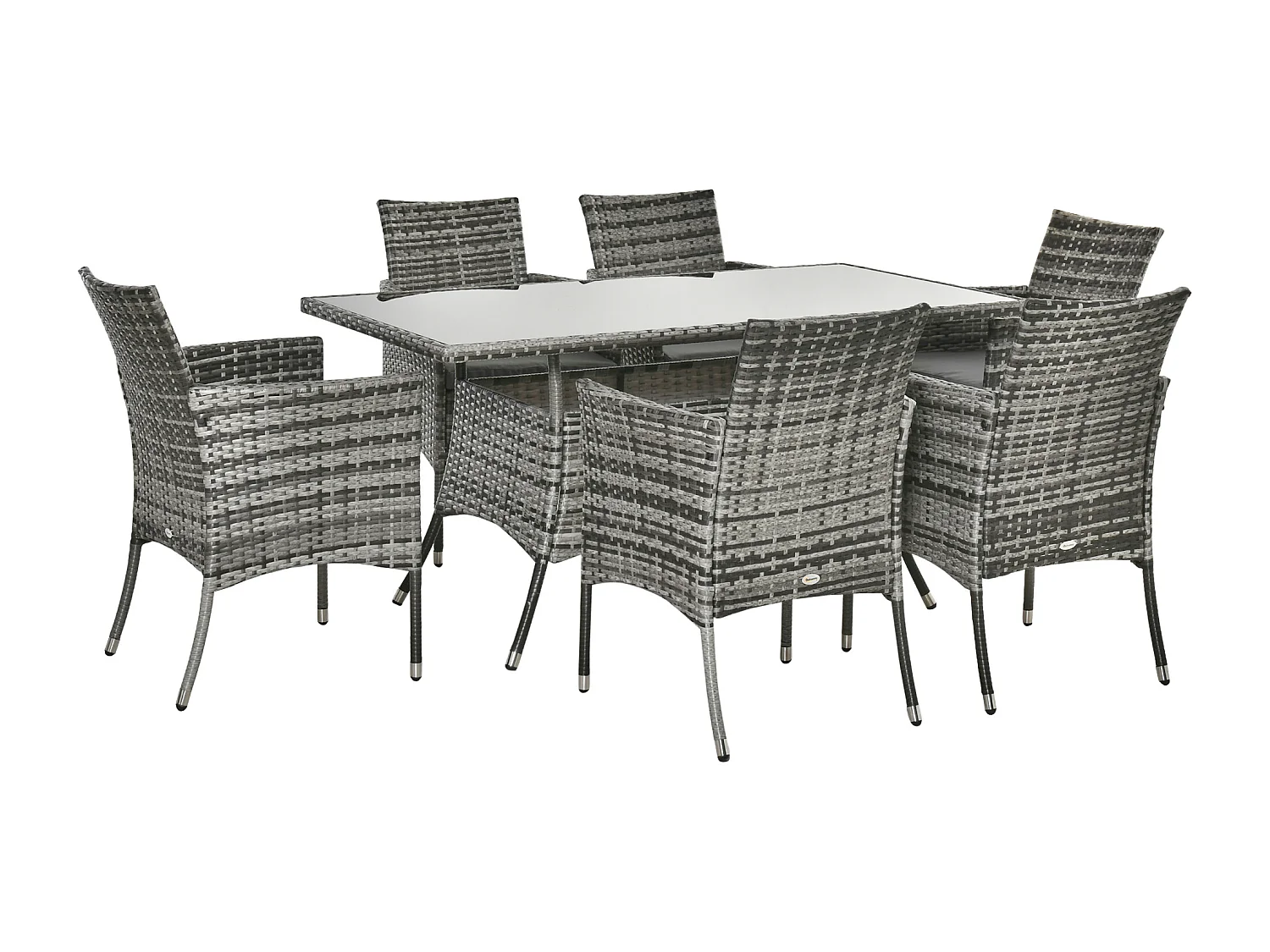 Ensemble salon de jardin 6 personnes - grande table rectangulaire, 6 fauteuils - 6 coussins d'assise déhoussables inclus