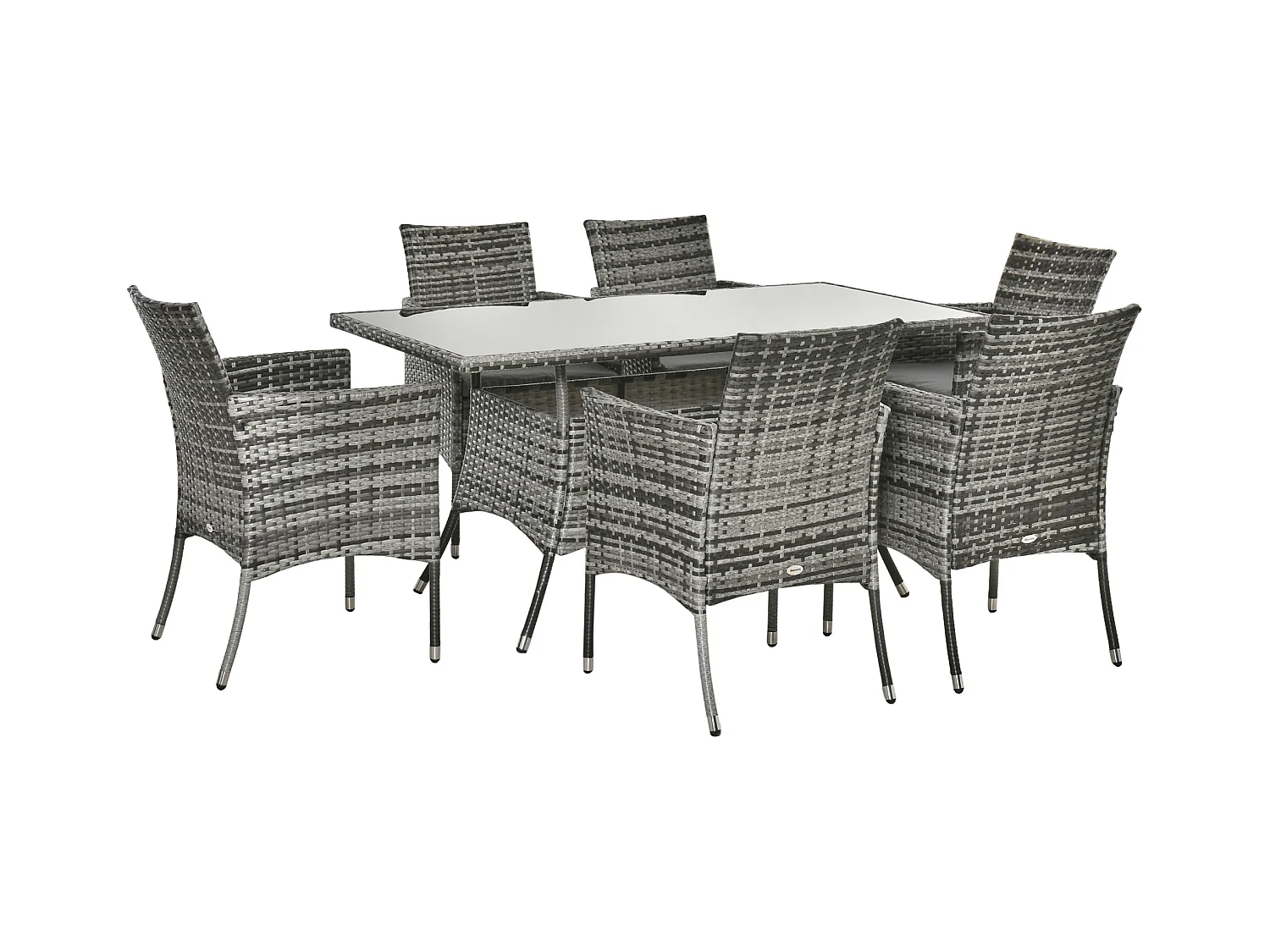 Ensemble salon de jardin 6 personnes - grande table rectangulaire, 6 fauteuils - 6 coussins d'assise déhoussables inclus