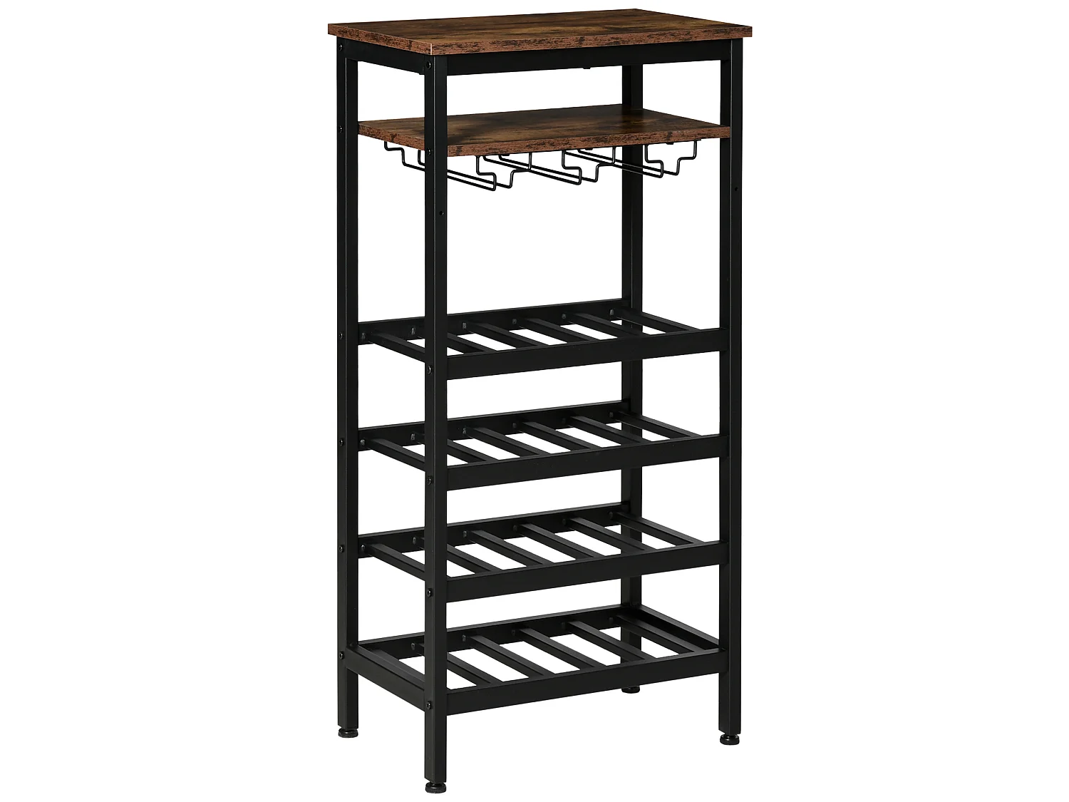 Casier à vin avec étagères capacité 20 bouteilles - porte-bouteilles porte-verres style industriel dim. 50L x 32l x 100H cm - métal noir aspect bois vieilli