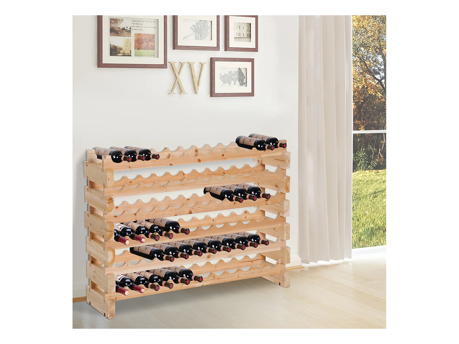 Étagère à bouteilles casier à vin range bouteilles horizontal 6 niveaux 72 bouteilles max. dim. 114L x 28l x 80H cm bois de pin massif
