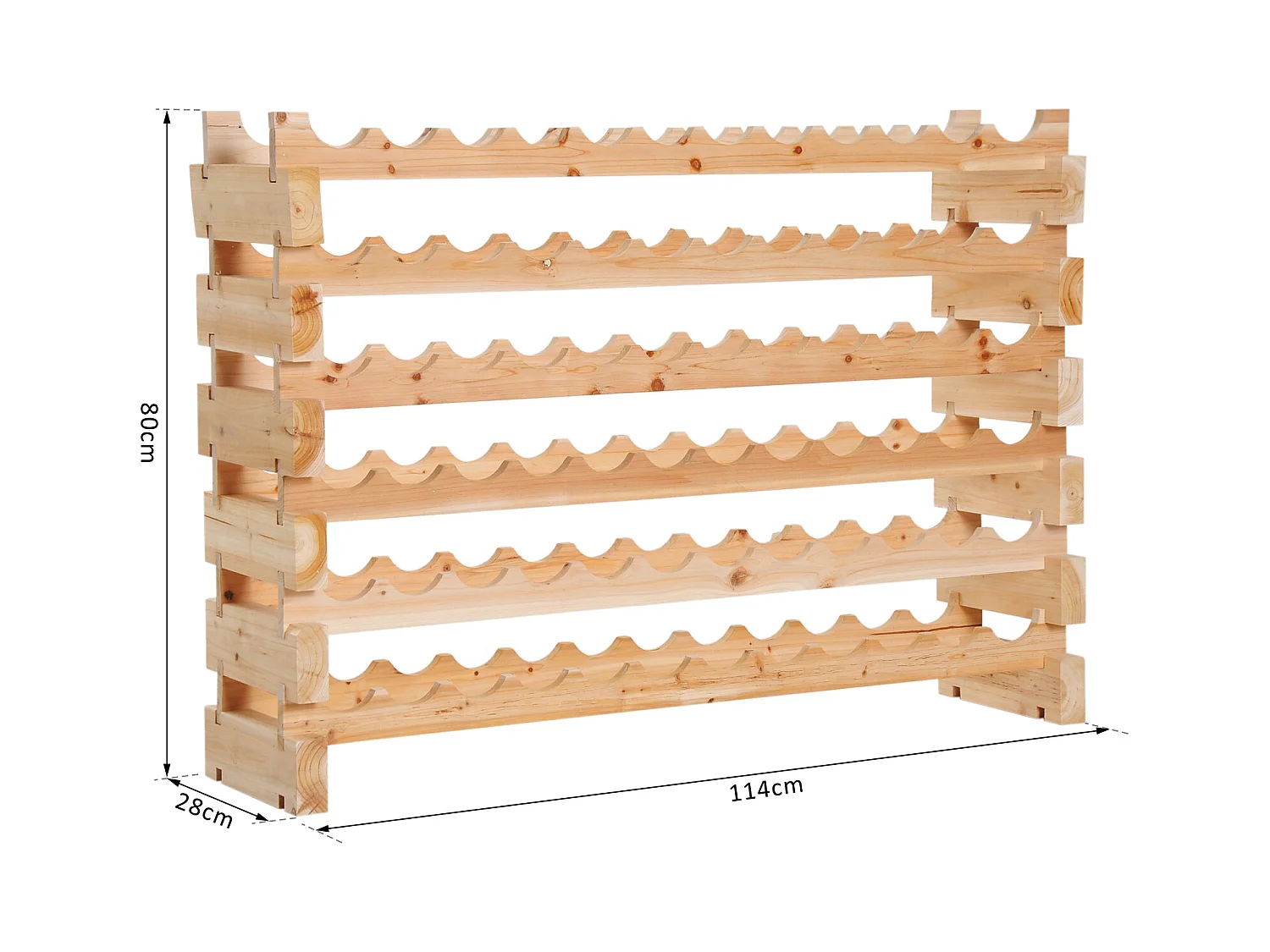 Étagère à bouteilles casier à vin range bouteilles horizontal 6 niveaux 72 bouteilles max. dim. 114L x 28l x 80H cm bois de pin massif