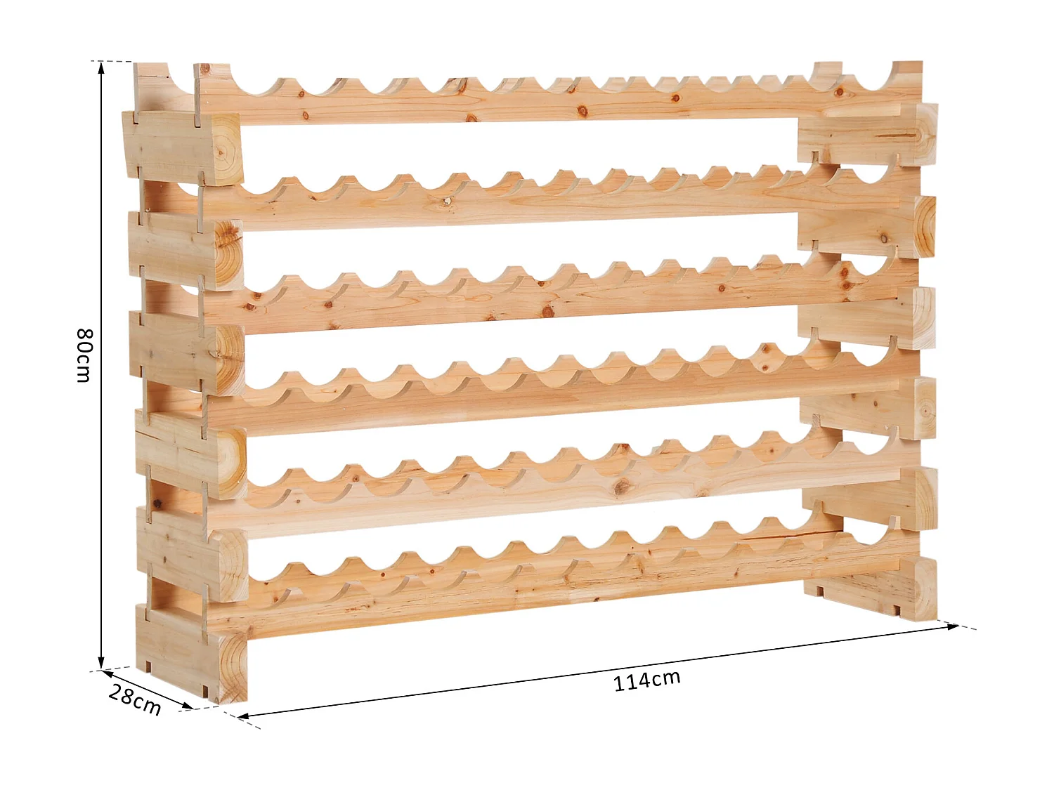 Étagère à bouteilles casier à vin range bouteilles horizontal 6 niveaux 72 bouteilles max. dim. 114L x 28l x 80H cm bois de pin massif