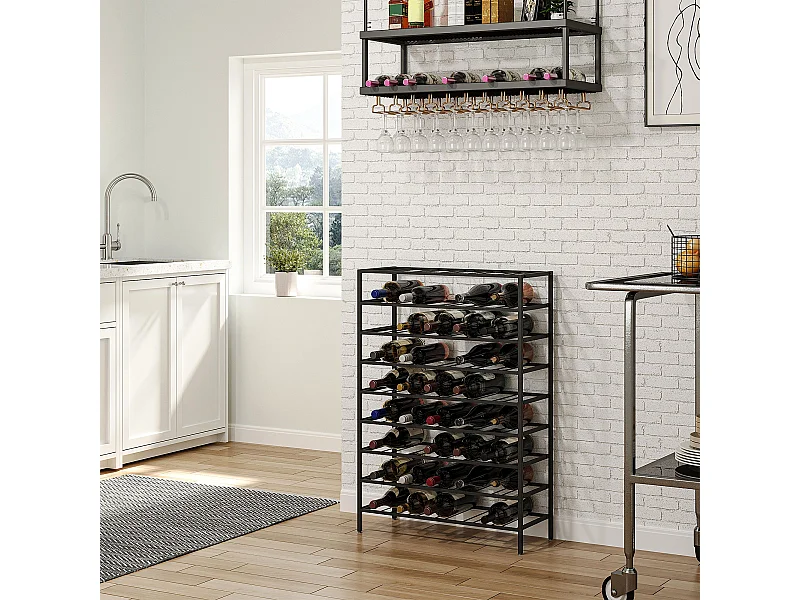 Étagère à vin rack pour bouteilles range-bouteilles capacité 54 bouteilles dim. 63L x 25l x 91H cm métal noir