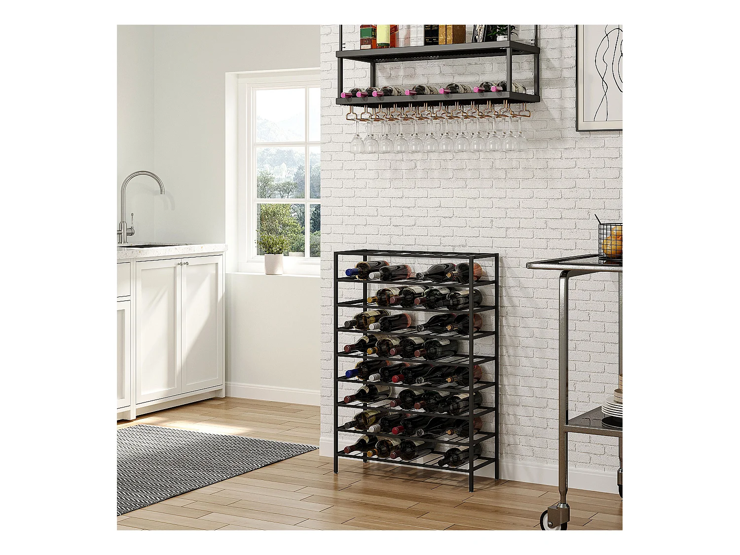 Étagère à vin rack pour bouteilles range-bouteilles capacité 54 bouteilles dim. 63L x 25l x 91H cm métal noir
